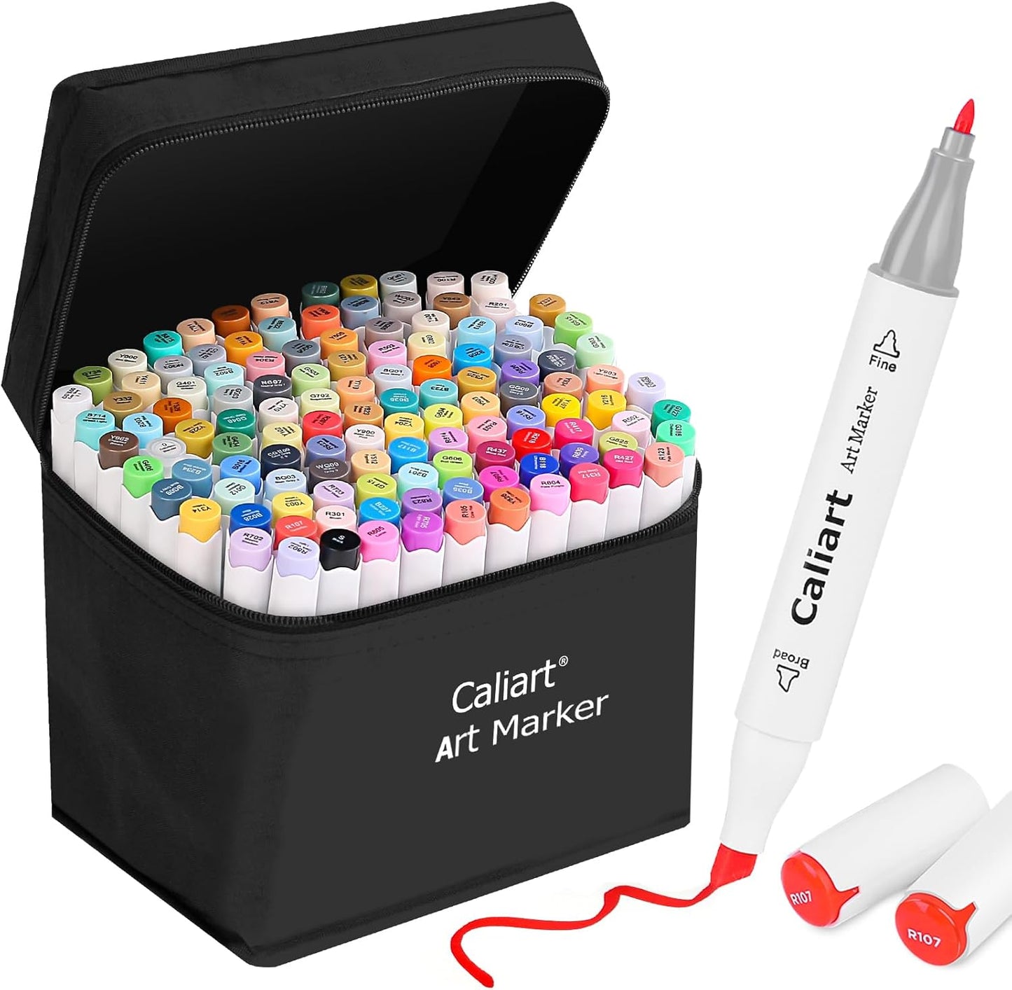 Caliart Alcohol Based Markers, 121 Colors Dual Tip Art Marker Set, Permanent Colored Pens for Adults Coloring Book Artists Illustration Sketch Halloween Decorations Gift Drawing Supplies Kit