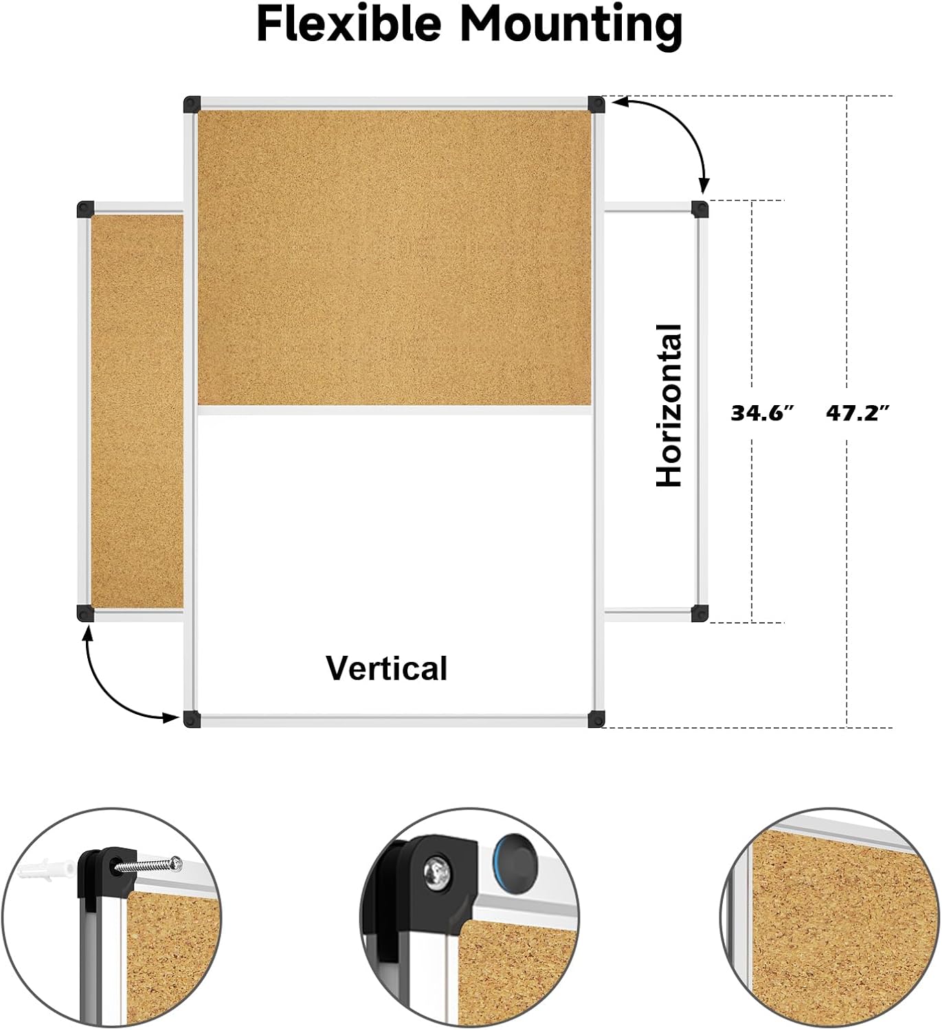 XBoard Magnetic Dry Erase Board & Cork Board 48 x 36 whiteboard, Combination White Board with Aluminum Frame