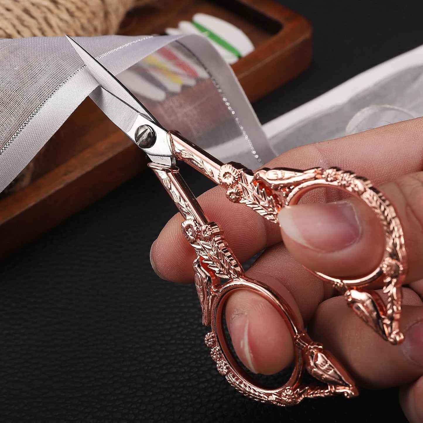 Sewing Embroidery Scissors – Small Vintage Sharp Pointed Tip Shears for Craft, Artwork, Handicraft DIY Tool, 4.6in Rose Gold Bird Style