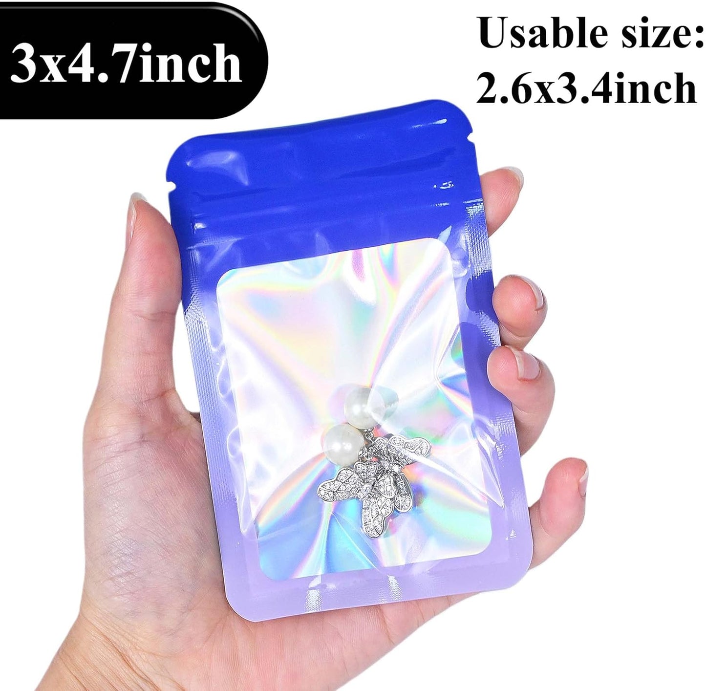Resealable Mylar Pouch Pen Bags Great for Office Home Party Favor Food Storage Cookies Sample Jewelry Snack (100PCS, Purple and Blue Color, 3 x 4.7 inch)