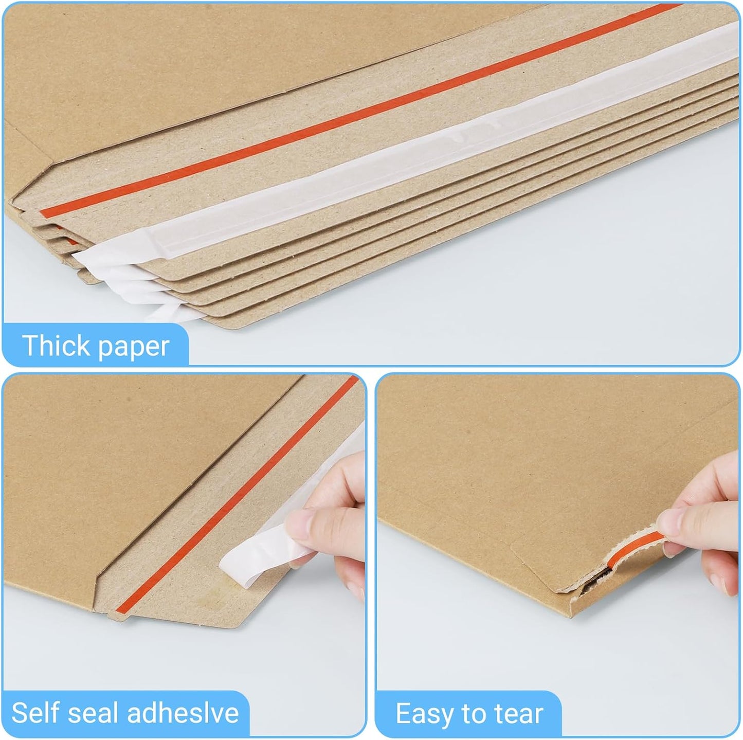 25 Pack 10x13.5 inch Kraft Rigid Mailer Self Seal Photo Document Mailers, Stay Flat Kraft Cardboard Envelopes Photography Mailers for Papers,Photos, Document