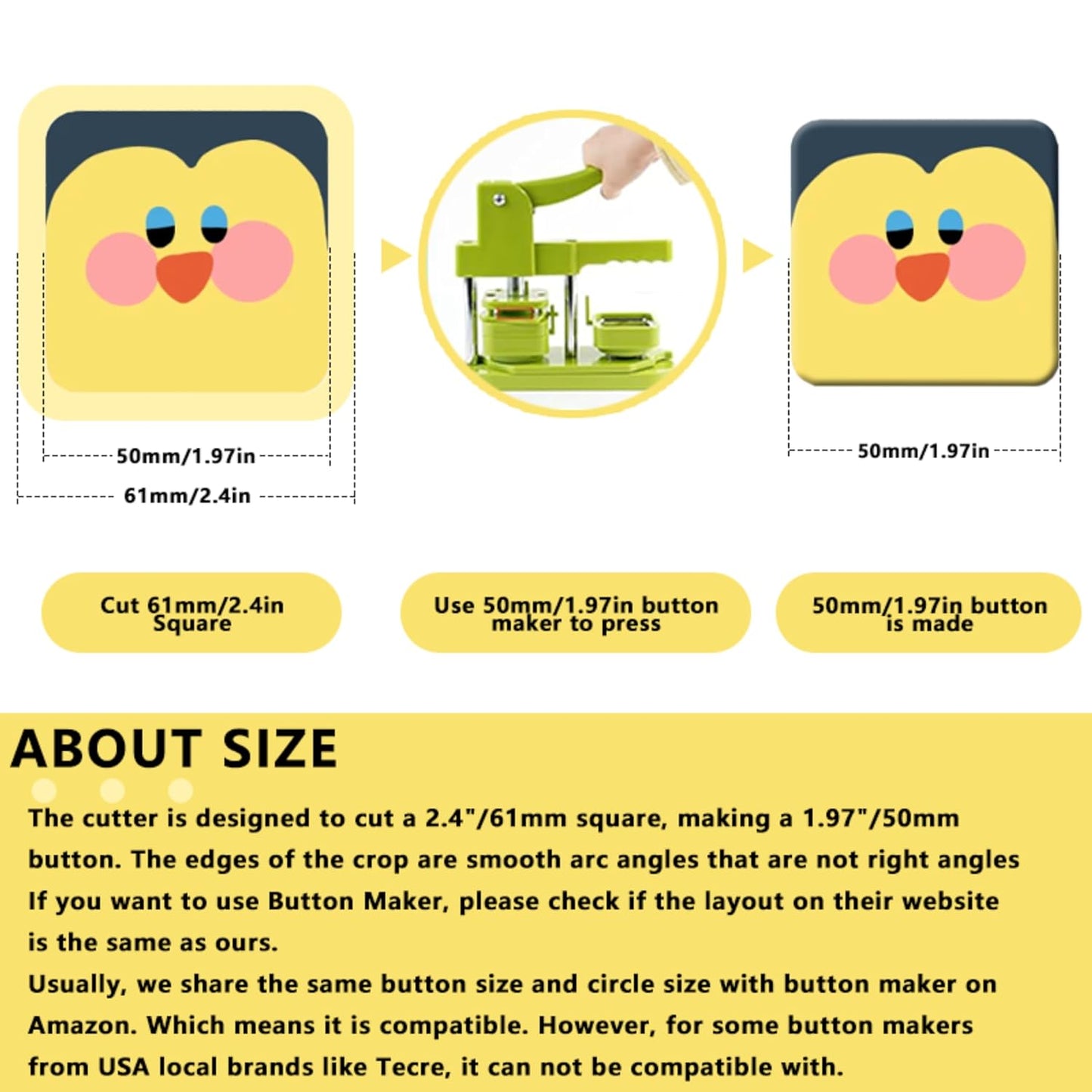 Pin Button Paper Cutter,Manual Square Paper Cutter Tool, Graphic Punch Die Cutter,for Button Maker Machine. (61mm Square Cutter, Cut for 50mm)