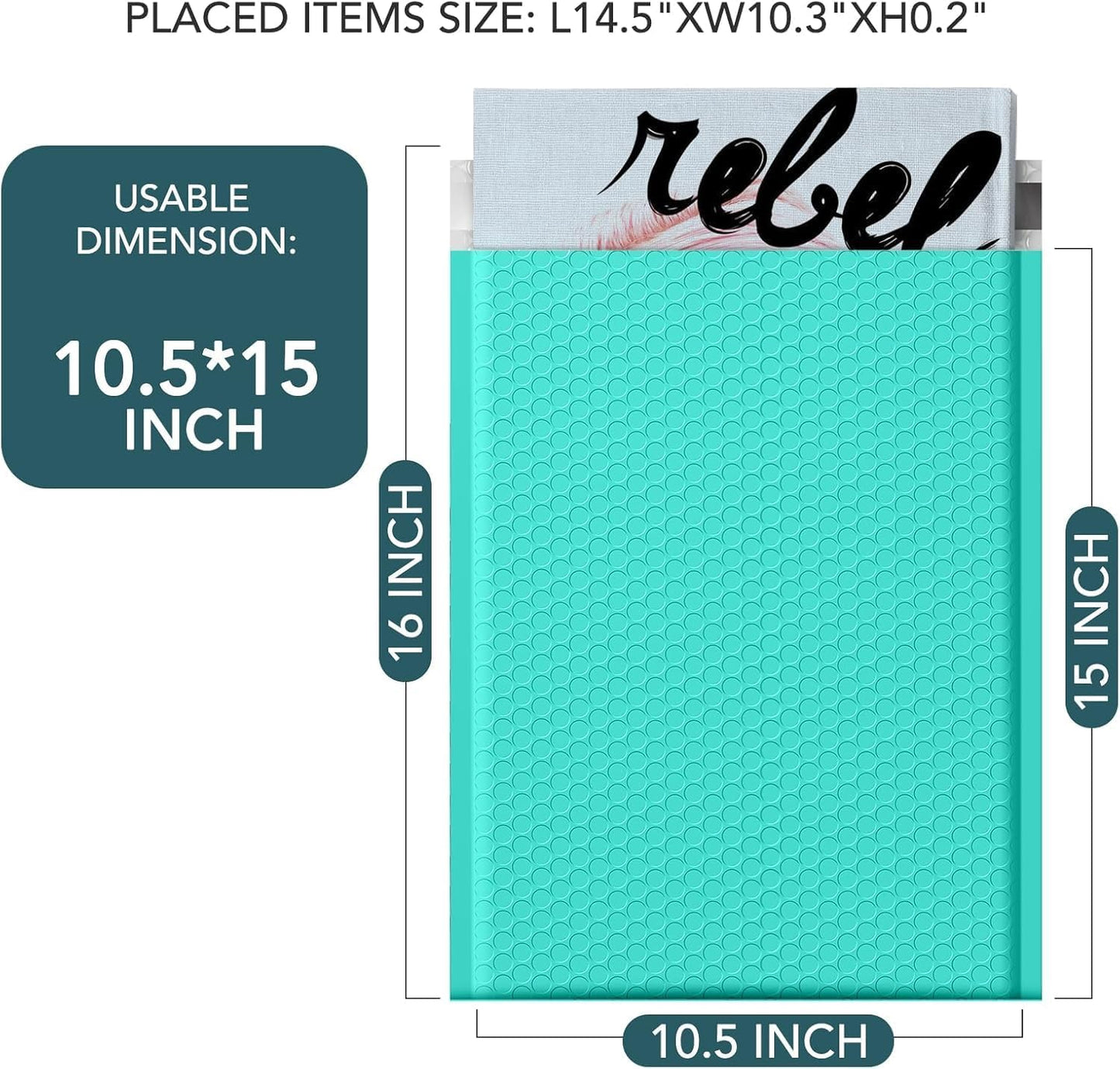 Metronic 3750 Pack Bubble Mailer 10.5x16 Inch Teal,Usable Size 10.5x15 Waterproof Padded Envelopes,Self-Seal Large Bubble Mailers Cushioning for Shipping,Jewelry Makeup Supplies, Packaging Bulk