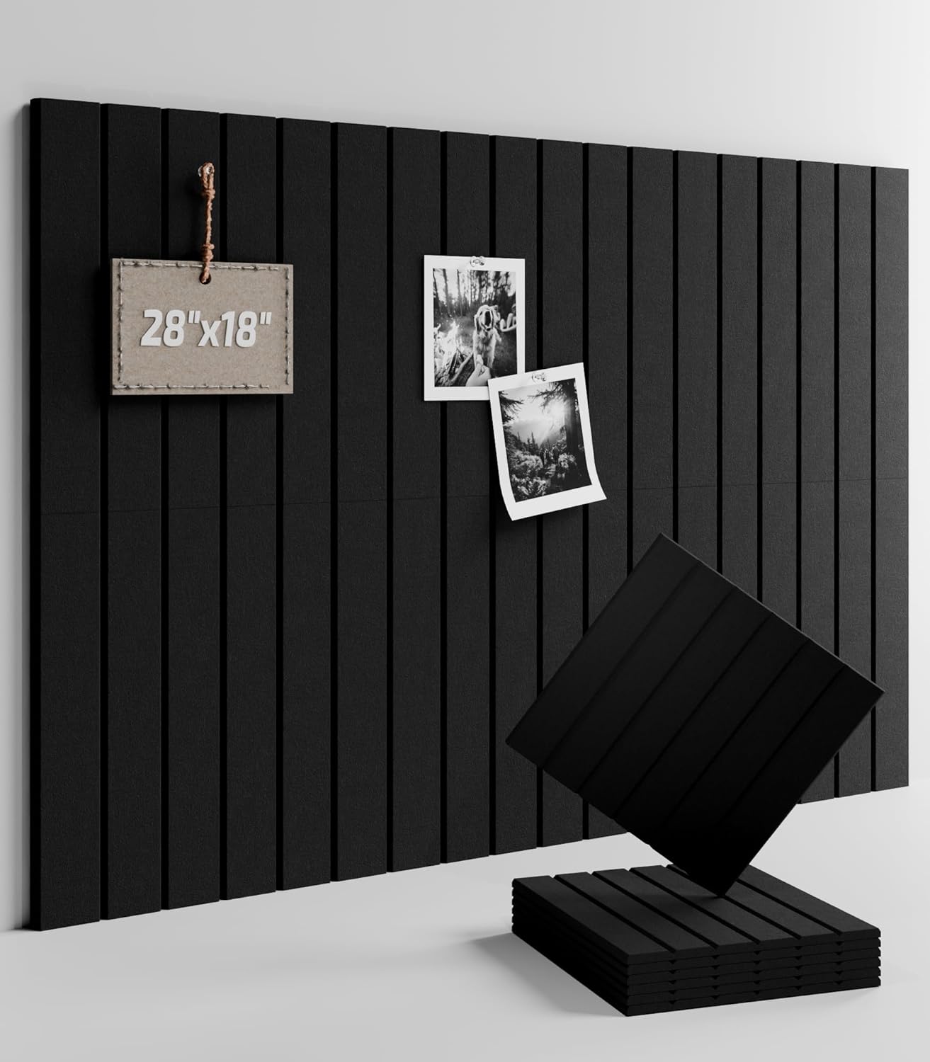 Felt Bulletin Board Tiles -28"x18" with 40 Adhesive Tabs, Cork Board Alternative for Office Decor, Push Pin Board Wall Organizer 6-Pack (Black)