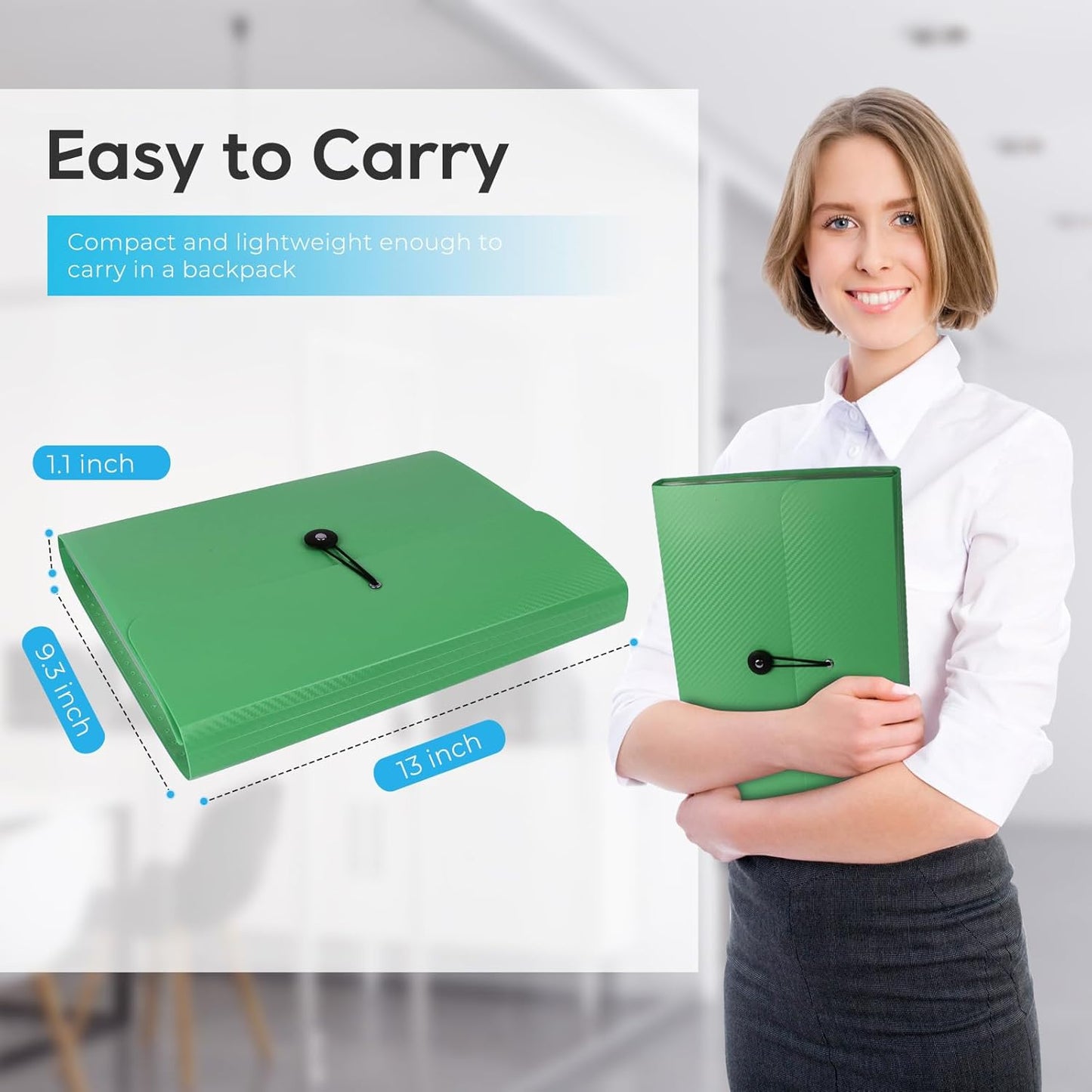 Expanding File Folder, Accordion File Organizer for Sorting Documents and Papers, 13 Pockets File Storage Organizer for Home, Travel and Office Use (Green)