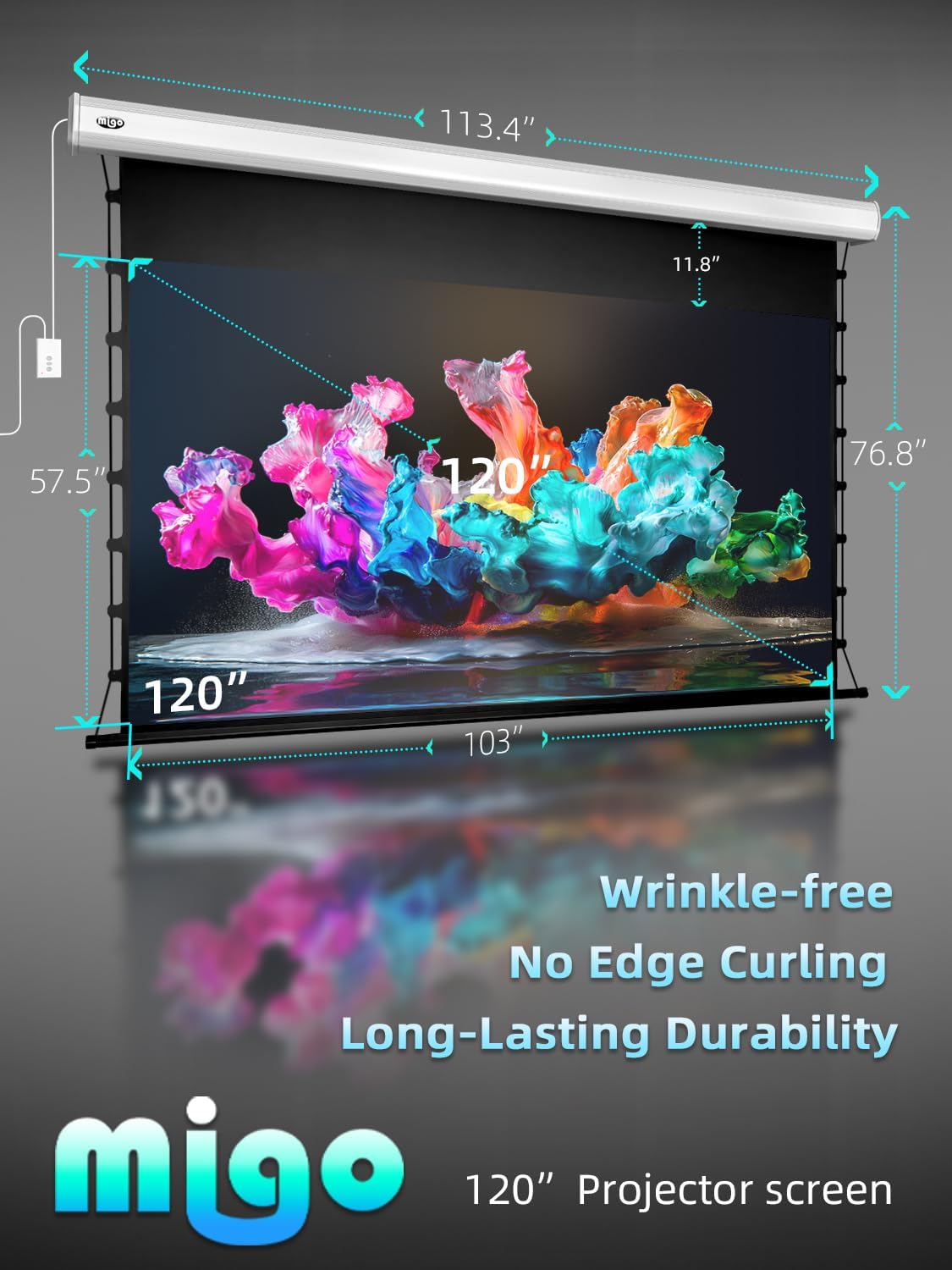 120 Inch Projector Screen Pull Down, 2.0 Gain 4K HD Tab-Tension Motorized Partial Ambient Light Projector Screen Wall/Ceiling Mount for Short Throw Projector Indoor Home Theater Cinema Office