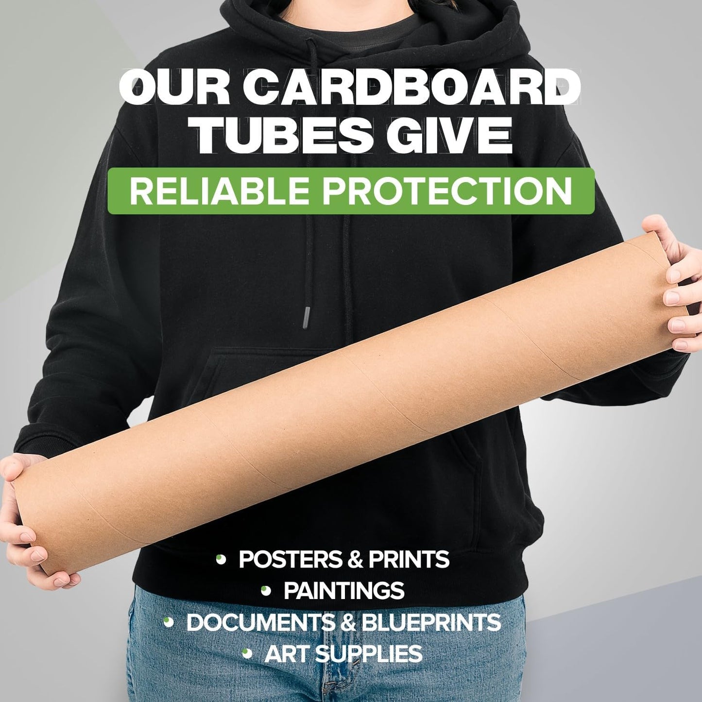 4" x 24" Reinforced Kraft Paper Mailing Tube, Pack of 1 Tube with 2 Caps – Secure USPS Approved Poster Tube – Cardboard Tube for Shipping and Storing Posters, Prints, Artwork, or Documents