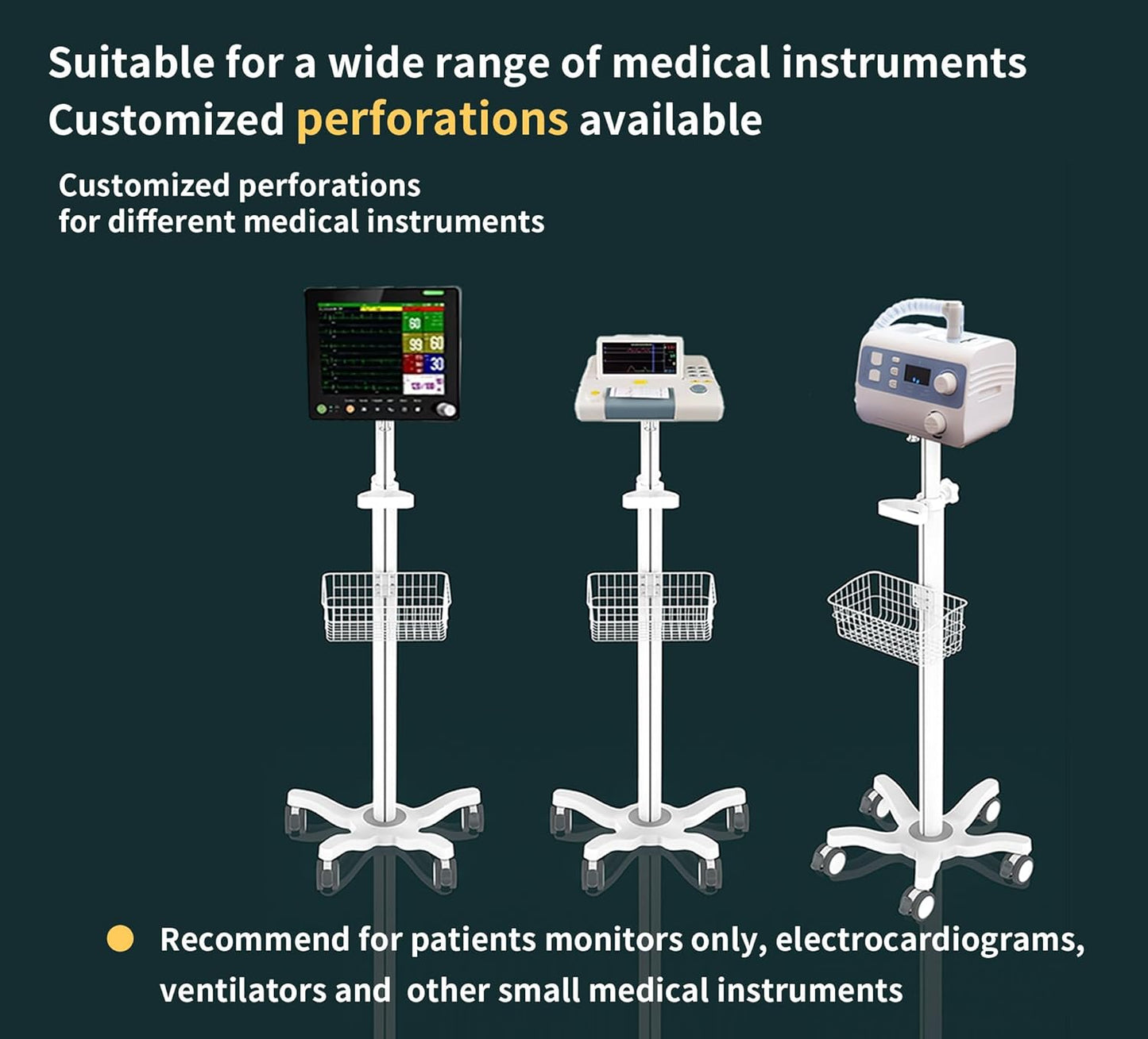 Mount Plus X3 Height Adjustable Aluminium Rolling Stand for Patient Monitor Medical Trolley Cart with Basket and and Locking Casters for Dental Office, Hospital, Clinic
