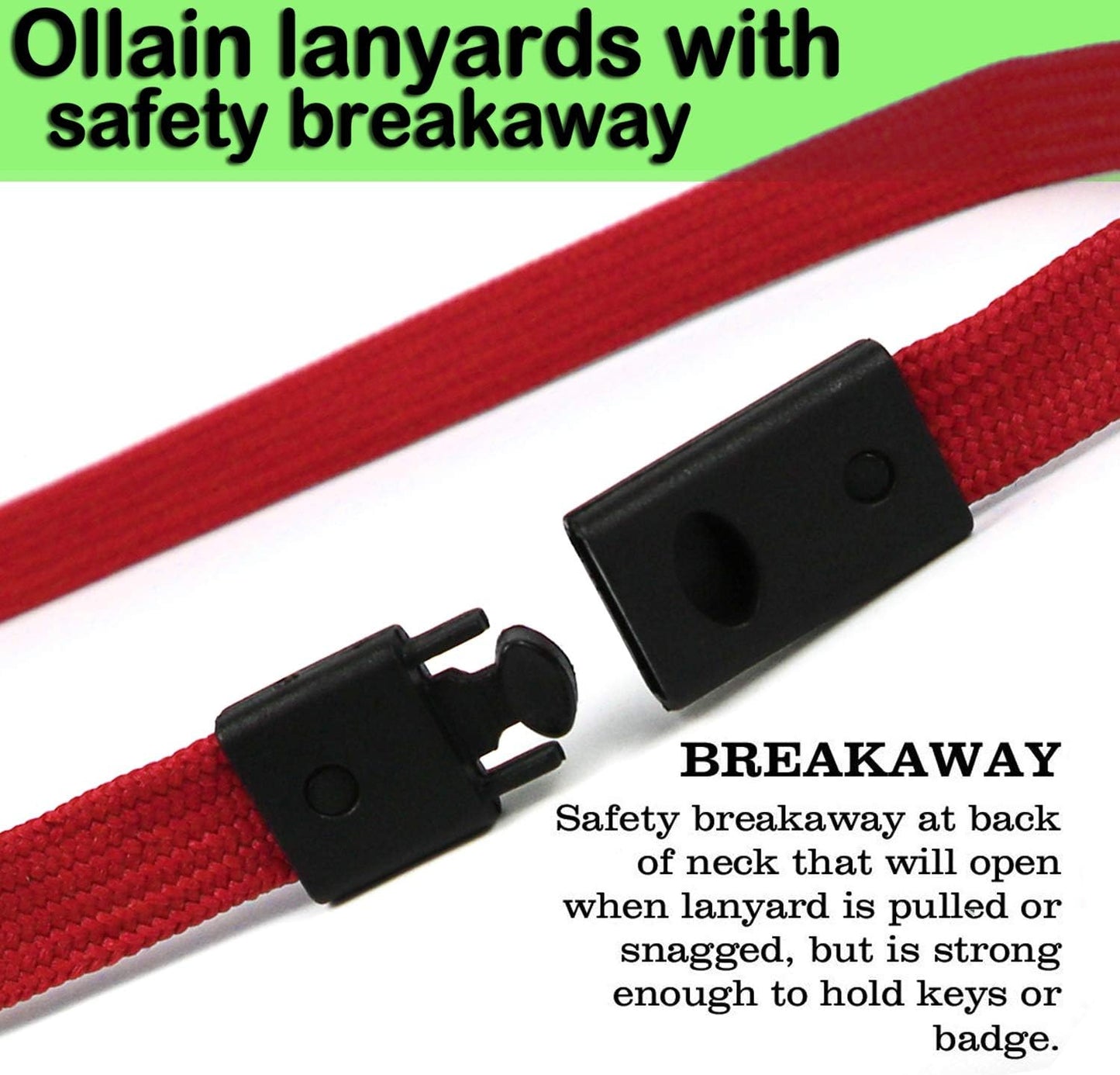 Premium Breakaway Lanyards with J-Hook - Flat Lanyards for ID Badges - Bulk Pack of 50 (Red)
