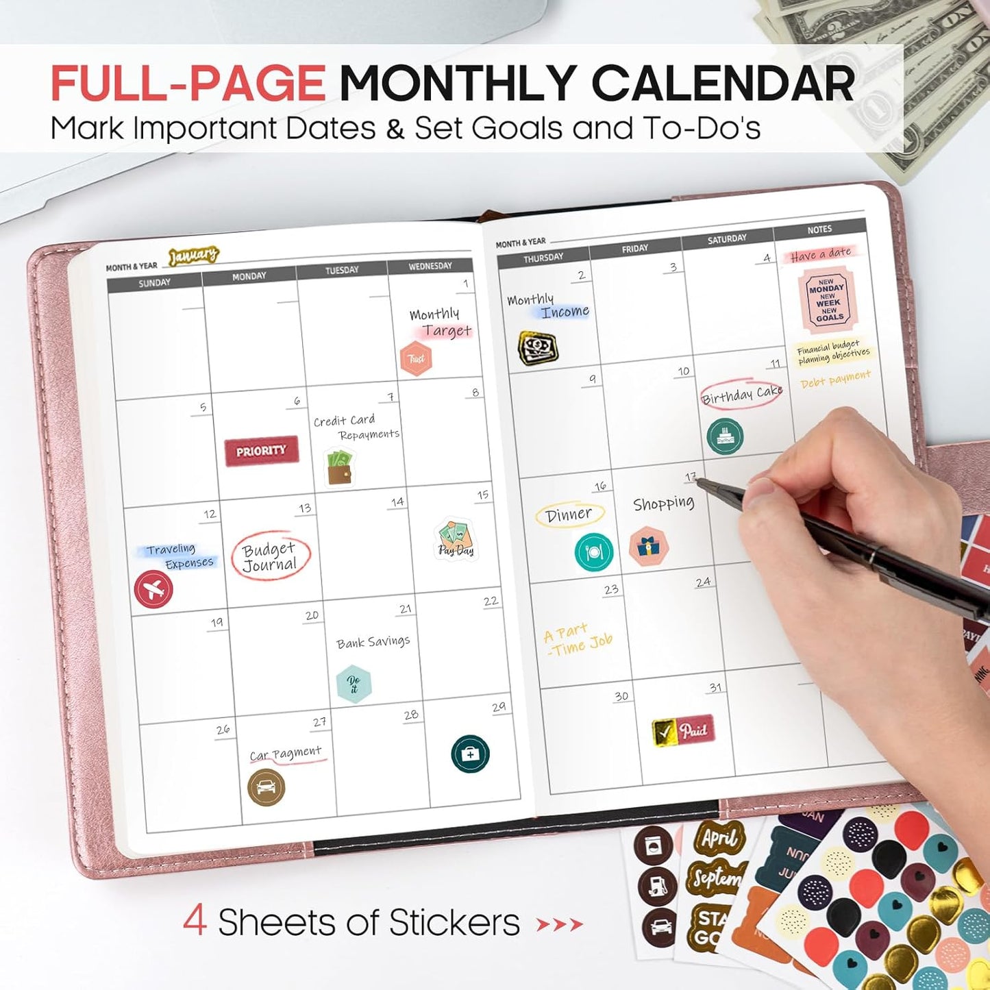 WEMATE Budget Planner 2025 with Lock, Monthly Budget Book with Expense Tracker Notebook, Undated Financial Planner to Manage Your Money, A5 Leather Account & Budget Book, Blue