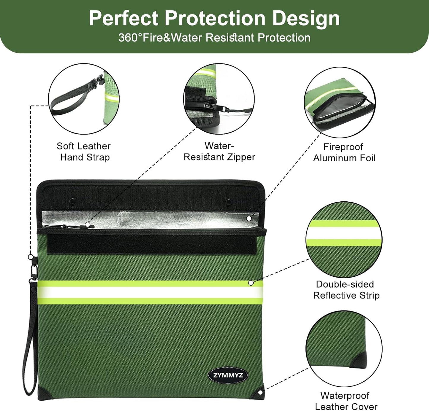 Fireproof Bag for Documents 6200°F Heat Insulated,Non-Itchy Fire Proof Money Pouch with Water Resistant Zipper,Fireproof Water Proof Document Envelopes for Cash,Valuables