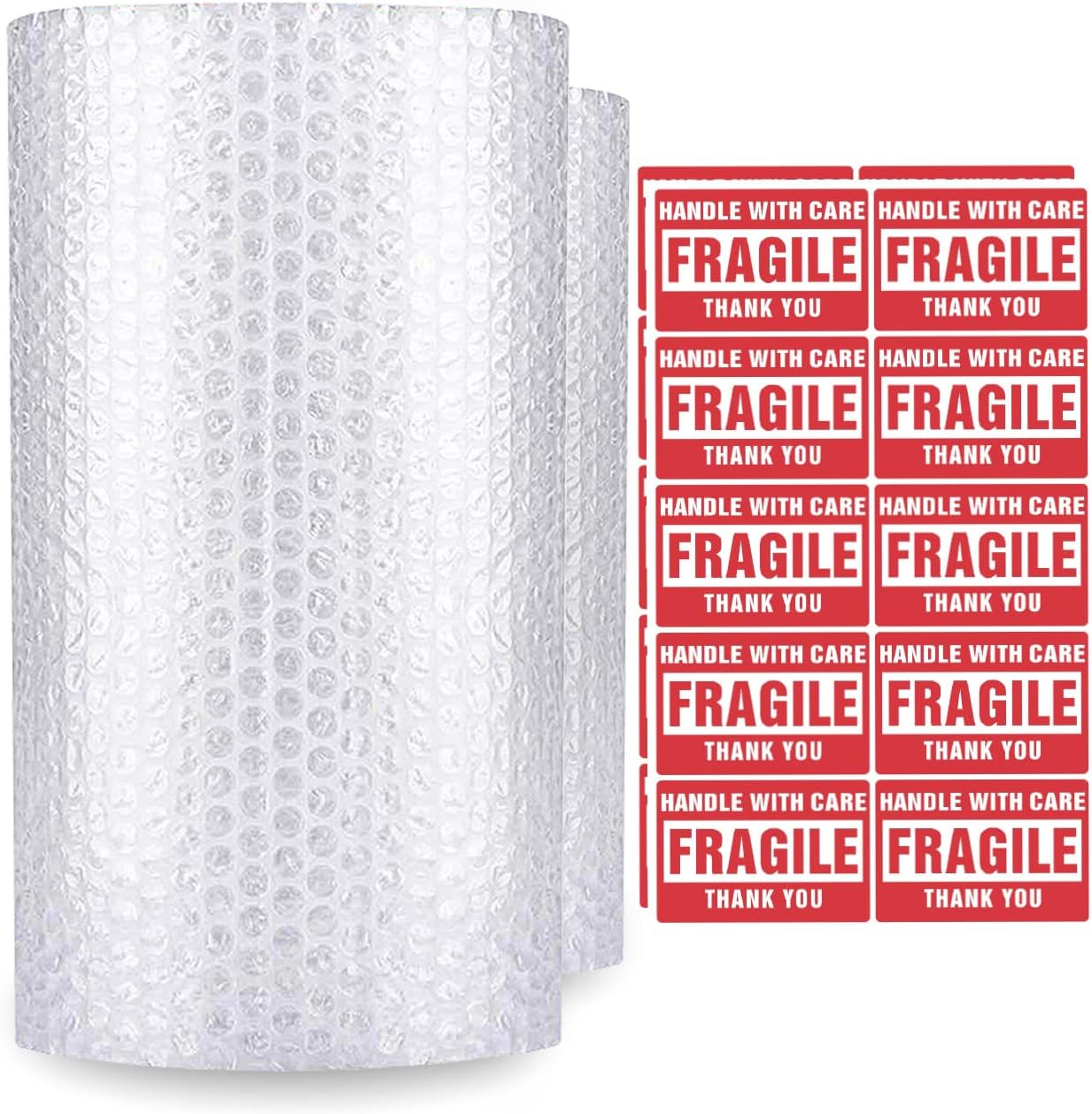 enKo (2 Pack) 12 inch x 72 feet Bubble Cushioning Wrap Roll Perforated 20 Fragile Sticker Labels for Moving Shipping Packing Boxes Supplies