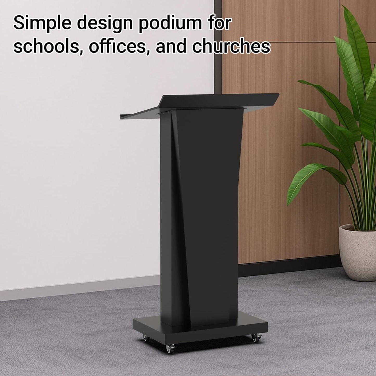 Tredre Metal Podium Stand with Wheels, Heavy-Duty Rolling Lectern for Classroom, Church & Office Presentations, Large Top, Locking Casters, Stable Base