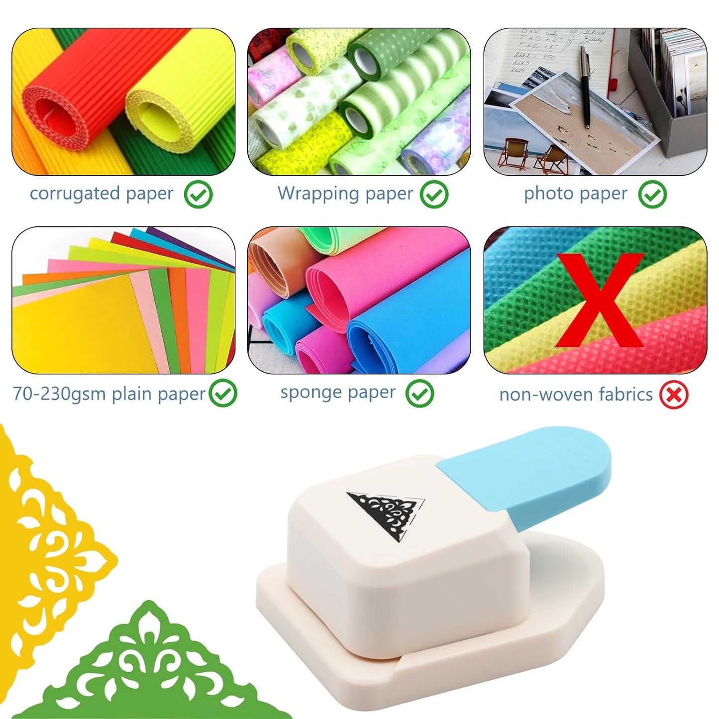 Paper Corner Punch Triangle Shape Flower Pattern, Large Craft Corner Punch Paper Cutter Portable Corner Hole Punch for Srapbooking, DIY Crafts, DIY Crafts, Card Making