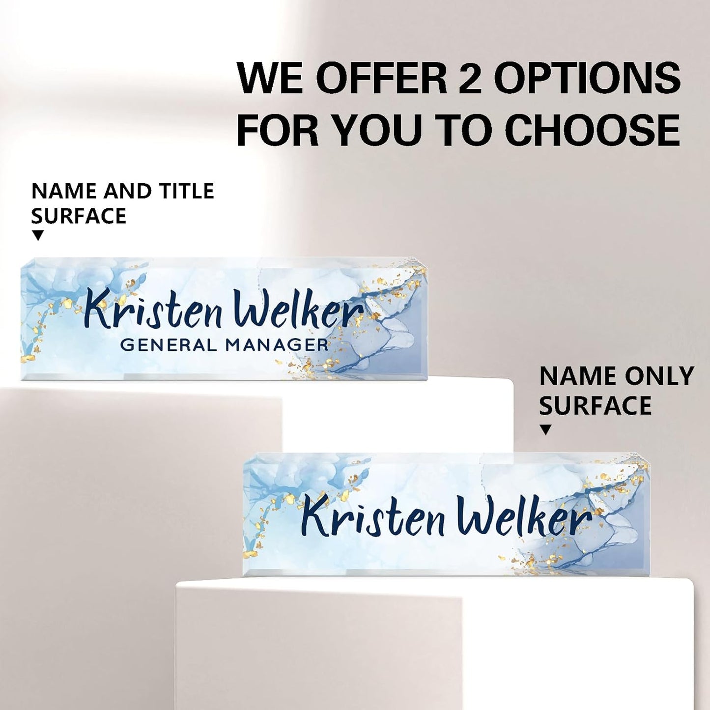 Name Plate for Desk, Desk Name Plate Personalized, Office Decor for Women Men, Acrylic Desktop Accessories, Office Appreciation Gifts for Boss Social Workers Nurse Teacher Employee (Blue/White)