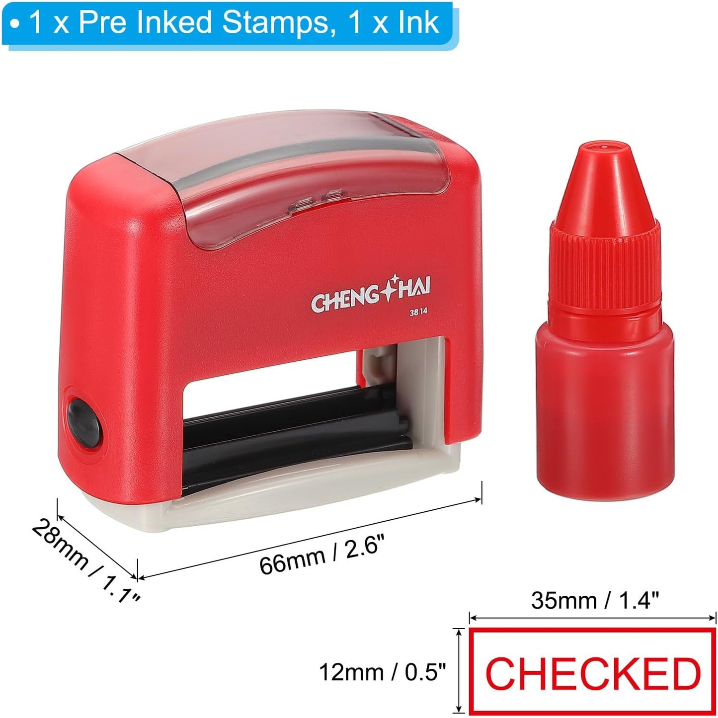 YOKIVE Checked Self Inking Rubber Stamp, Office Ink Business Stamp for Office Documents, Paperwork, Warehouse, Label (Red)
