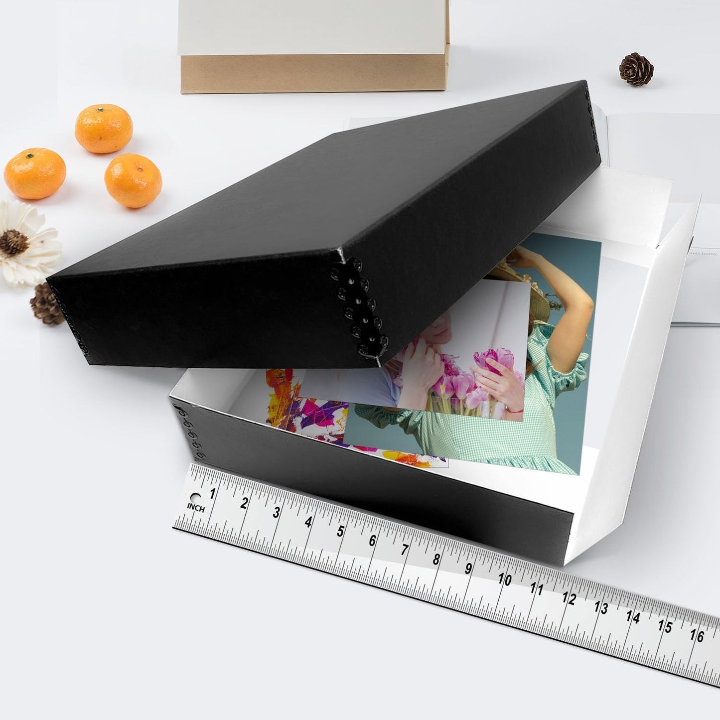 Lineco Museum Archival Storage Box, 11.75x18.25x3 in. Drop Front Design. Acid-Free with Metal Edge. Organize Photos, Pictures, Prints, Documents, Crafts, DIY. Black, 2Pack