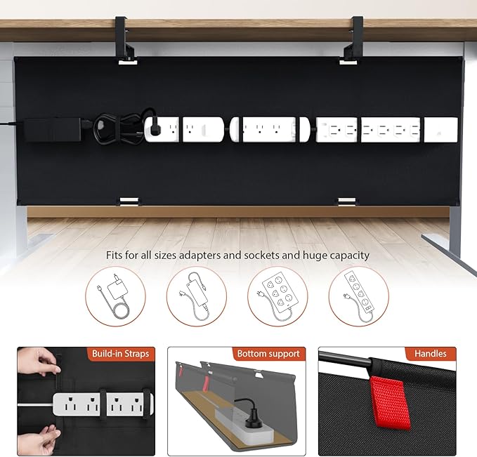 Univivi No Drill Under Desk Cable Management Tray, Clamp/Screw Mount Desk Cable - Image 2