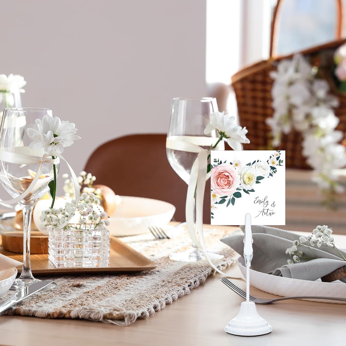 12 Pcs Table Number Holders 3 Inch Place Card Holder with Alligator Clip Metal Place Card Stands Table Sign for Photos, Food Signs, Birthdays, Weddings (White)
