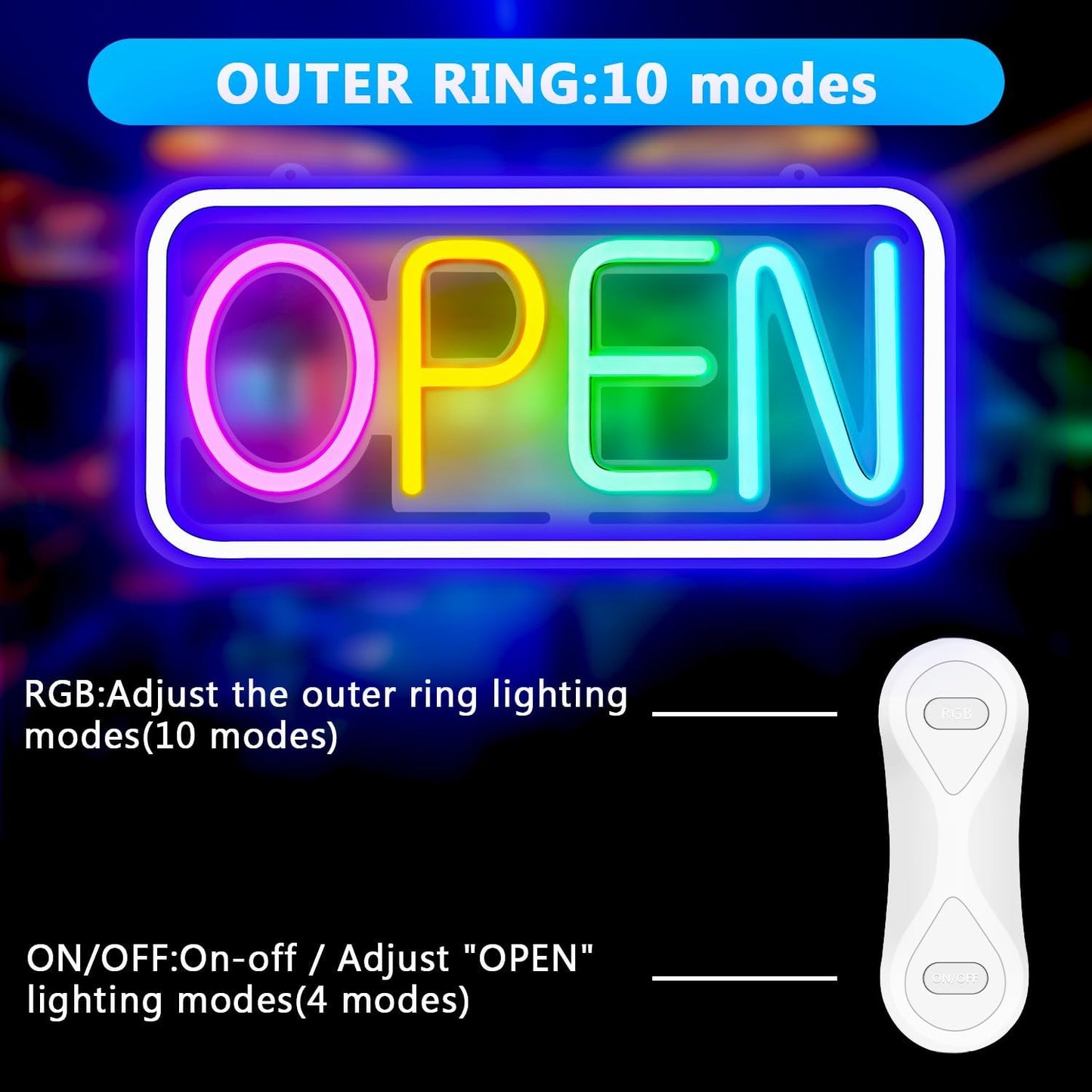 Open Sign LED for Business, 16×8 inch Bright Neon Open Sign, Color Changing & Scrolling and Flashing Modes, Powered by USB with ON/OFF Switch for Bar Restaurant Storefront Window Decor