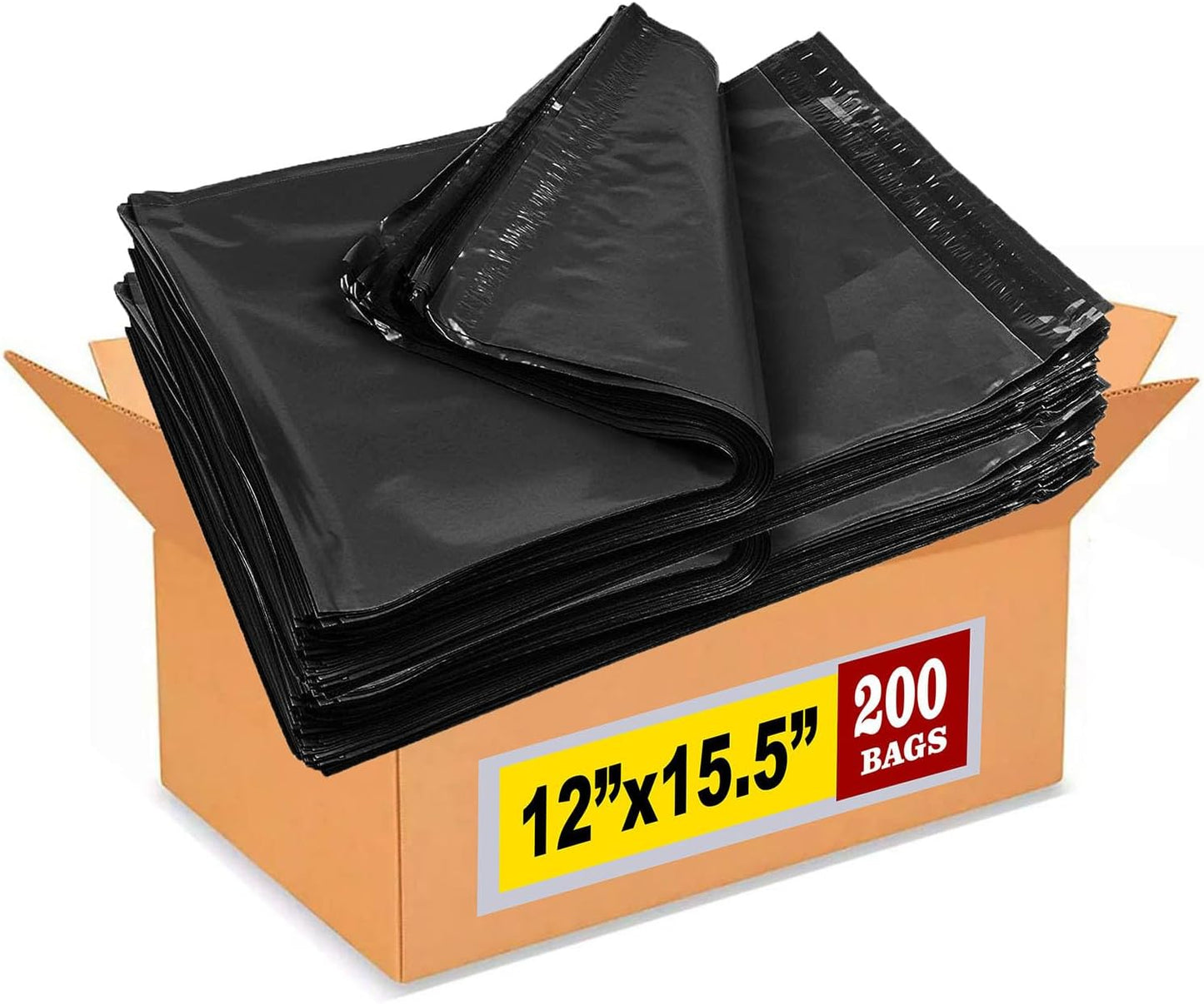 iMBAPrice 200-Pack Black Poly Mailers 12x15.5 Inch #5 Color Poly Mailing Shipping Envelopes Bags, Self Seal Adhesive Waterproof and Tear Proof (Total 200 Bags)