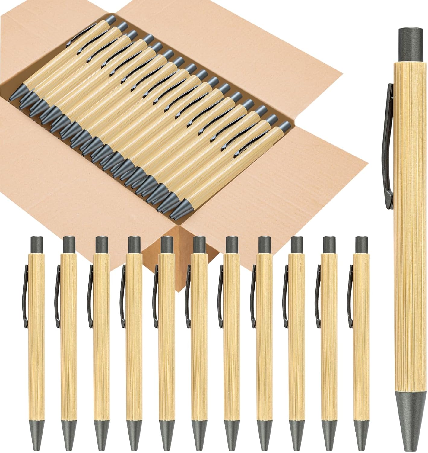 200 Pack Bamboo Pens Bulk Wooden Bamboo Pens Engraving Wooden Ballpoint Pen Customizable Gift Pen Bulk Black