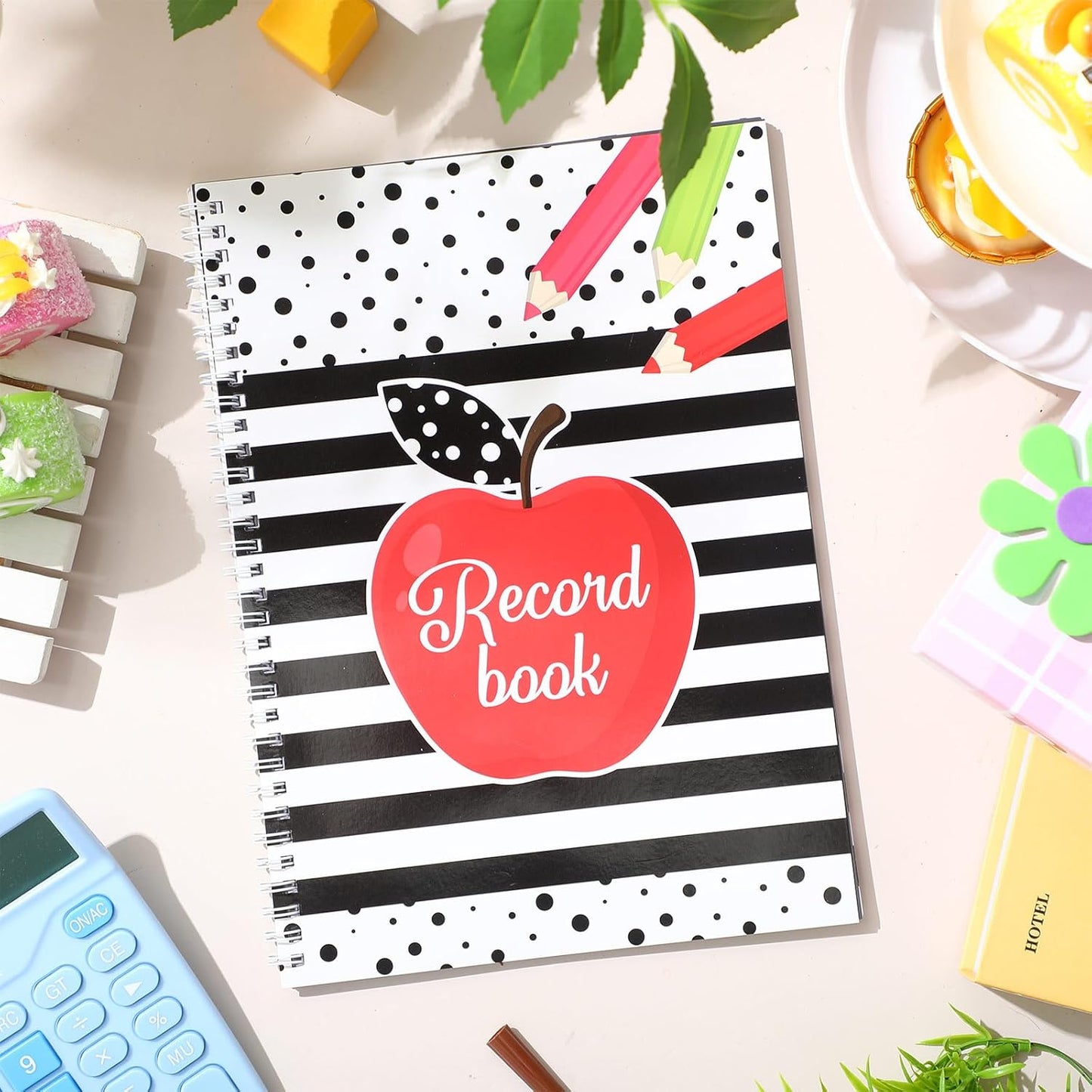 Teacher Record Book Teacher Grade Book Spiral Bound Record Class Gradebook Office Favors Gift for Classroom Attendance Supplies Decoration Double Sided Color Printing (Apple)