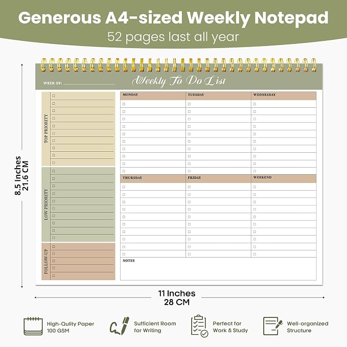Weekly To Do List Notepad with 52 Undated Sheets（8.5"×11"）6 Pack - Image 2