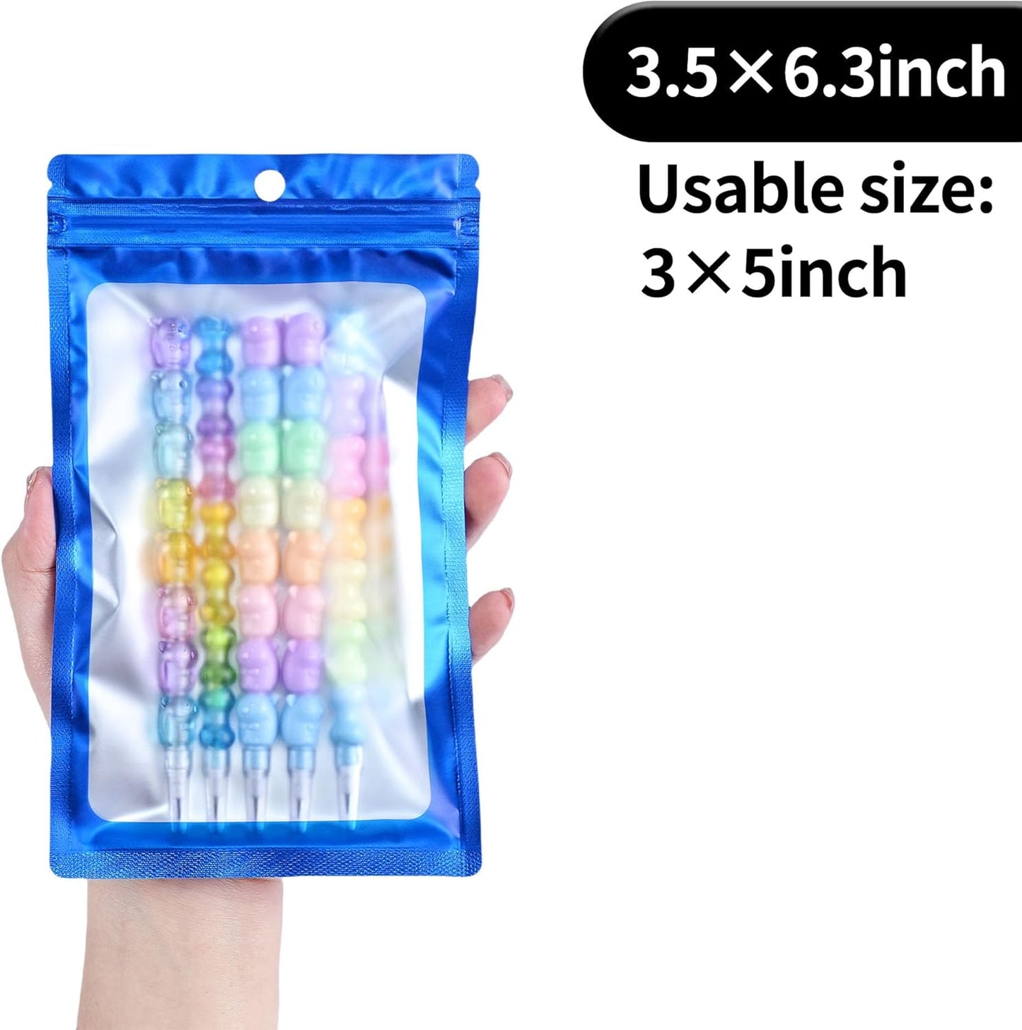 Resealable Mylar Pouch Bag Great for Office Home Party Favor Food Storage (100PCS, Blue Color, 3.5 x 6.3 inch)