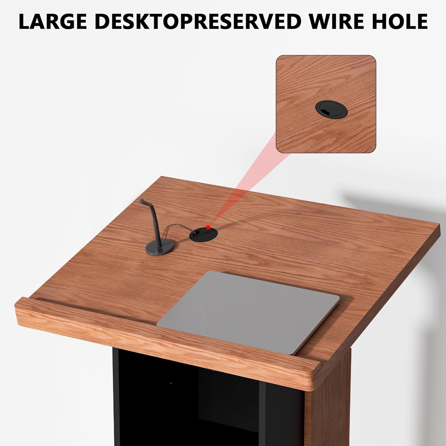 Podium Stand with Lockable Wheels,Wood Lectern,15MM Particle Board,Church Pulpit with Storage, Mic Stand Space,Wooden Podium for Restaurants,Churches,Seminars and Schools (Original)