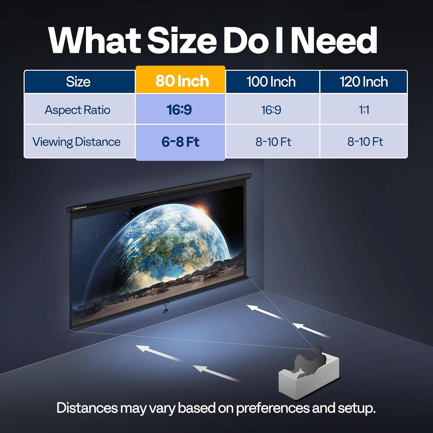 VIVOHOME Projector Screen Pull Down, 16:9 80 Inch Retractable Projection Screen, HD 4K Manual Pull Movie Screen for Home Theater, Cinema, Office (70x40 Inch Black)