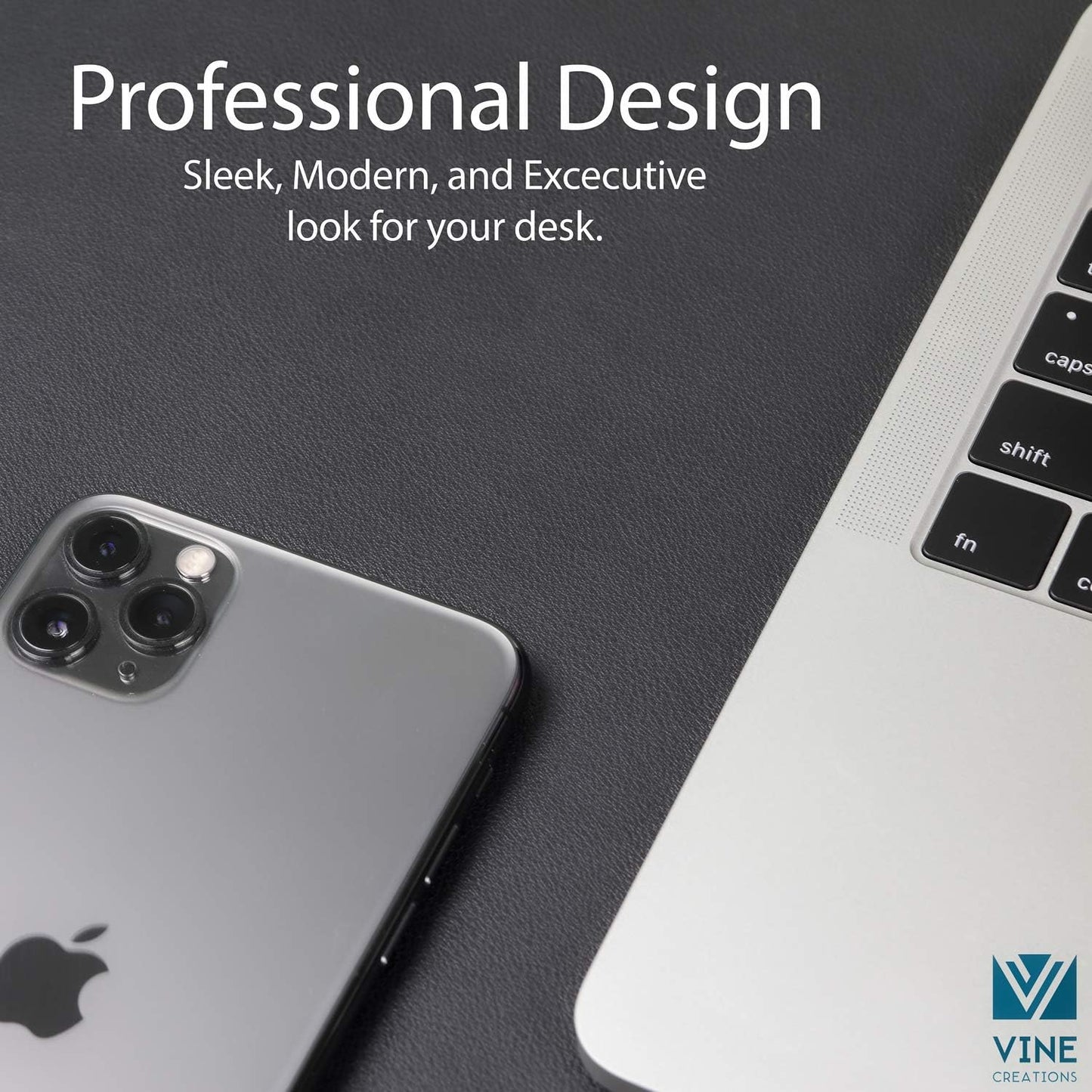 Leather Desk Pad 36" x 20", Vine Creations Office Desk Mat Waterproof Black - Premium Quality - Smooth Mouse Writing Surface - Maximum Protection Dual-Sided Pu Leather Blotter for Desk Office/Home