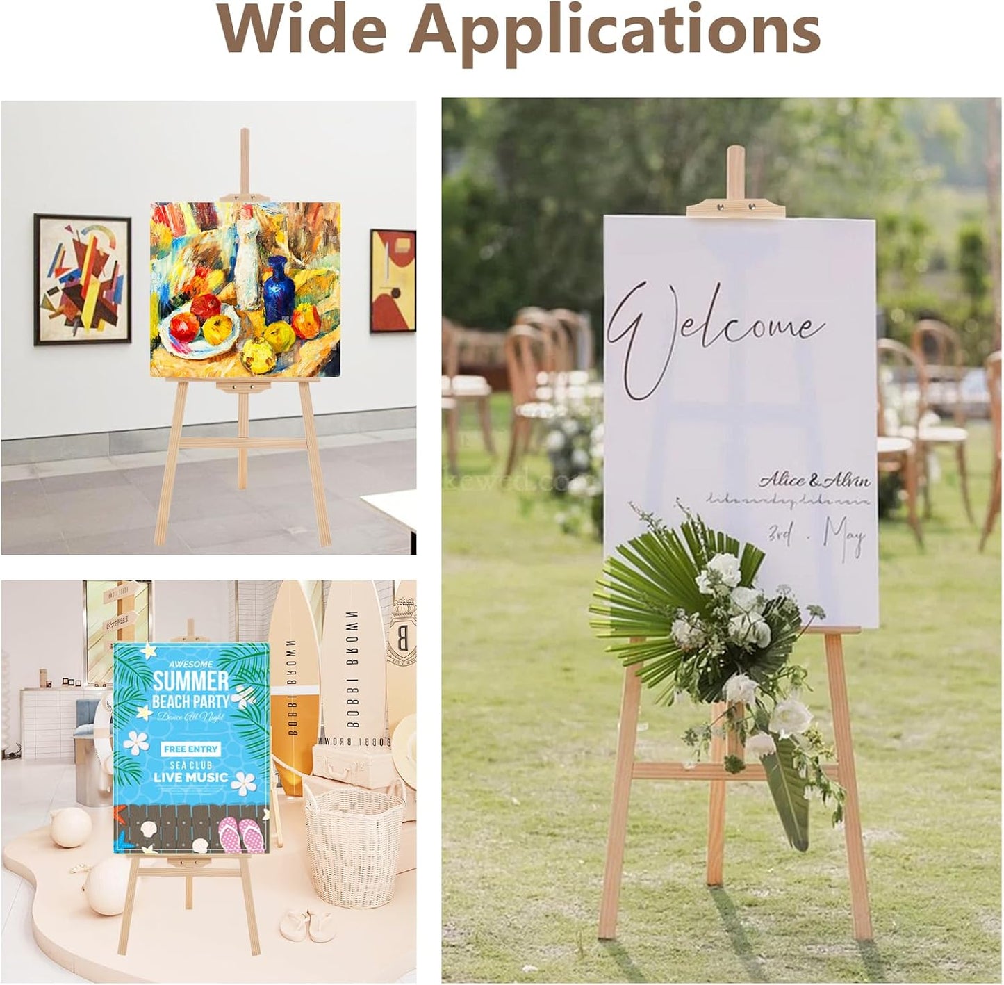 Falling in Art Easel Stand for Painting, Adjustable Wooden Easels for Painting Canvas Up to 42", Folding Art Easel for Drawing, Wedding Sign and Poster, Suitable for Kids and Adults
