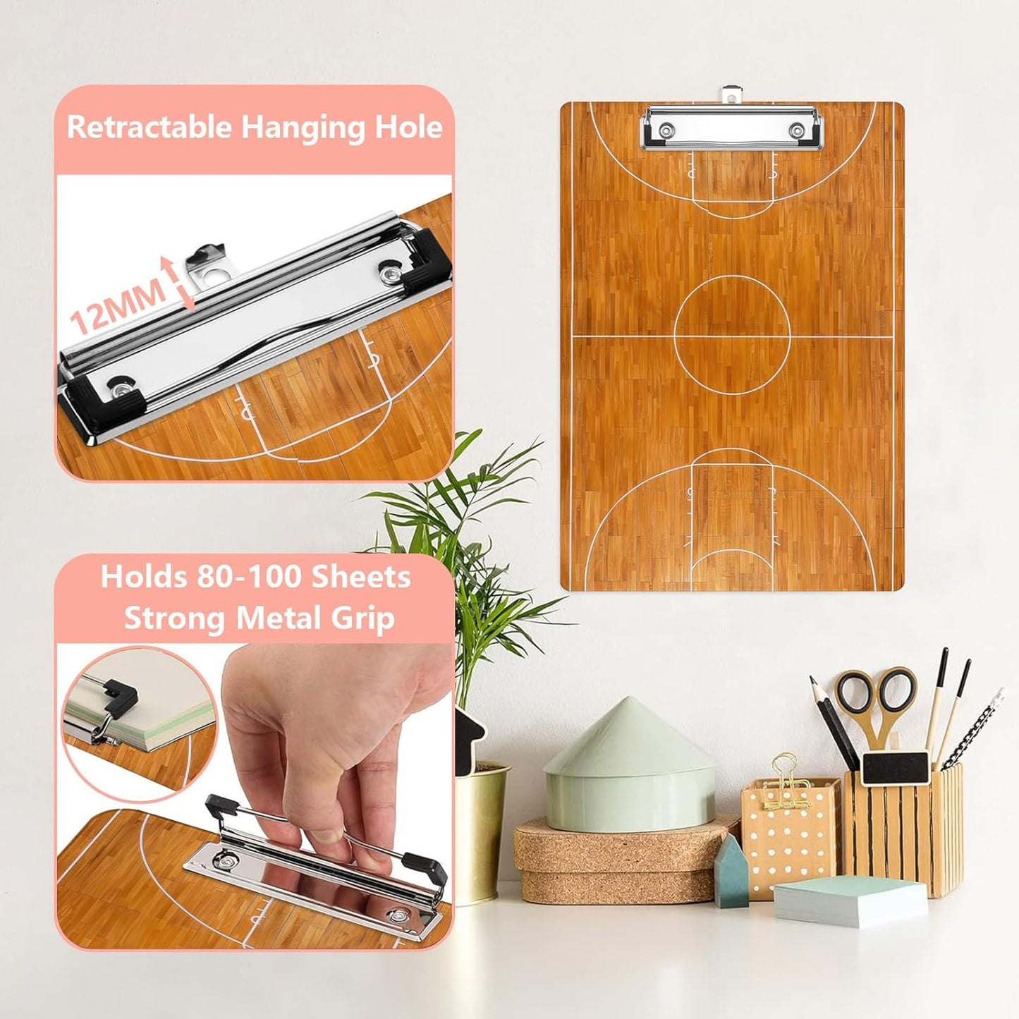 Basketball Coaching Plastic Clipboards,Cute Fashion Clipboard Decorative 8.5" x 12.5"Standard A4 Size Clipboards,Acrylic Clipboard for Teacher,Social Worker,Students,Nurse,Office Supplies