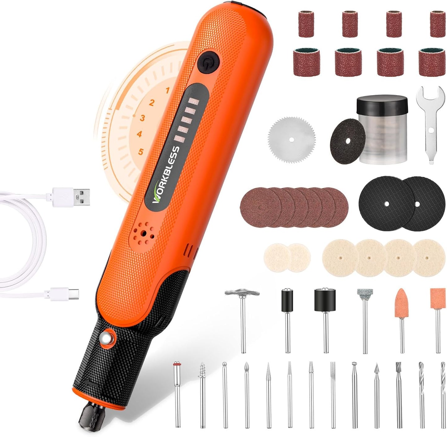 8V Cordless Rotary Tool Kit with 103pcs Accessories, USB-C Charging, 5-Speed 25000RPM mini cordless rotary tool， Power Rotary Tool for Engraving, Sanding, Drilling, Polishing, DIY Crafts