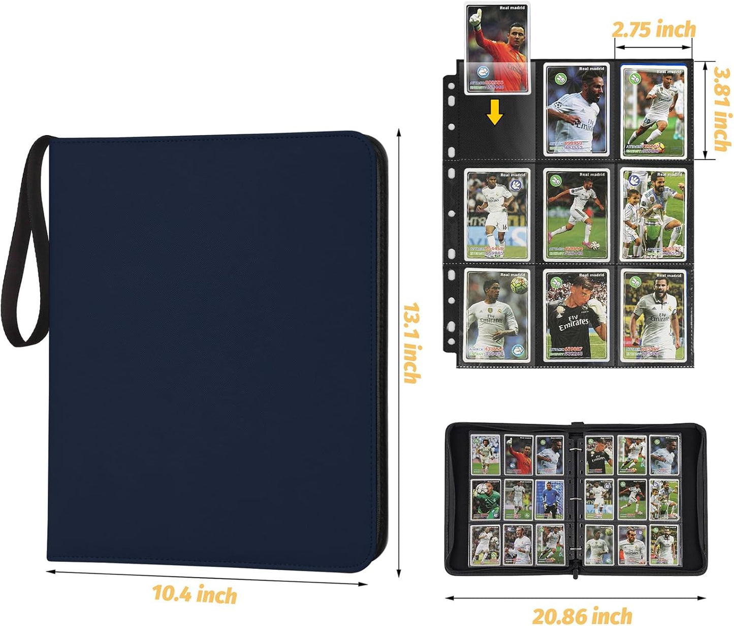 9 Pocket Card Binder, Premium Zip Trading Card Binder, 720 Double Sided Pocket PU Card Collection Binder, Collector Card Album, Card Folder for MTG, TCG, Sports Cards, Game Cards (DARK BLUE)
