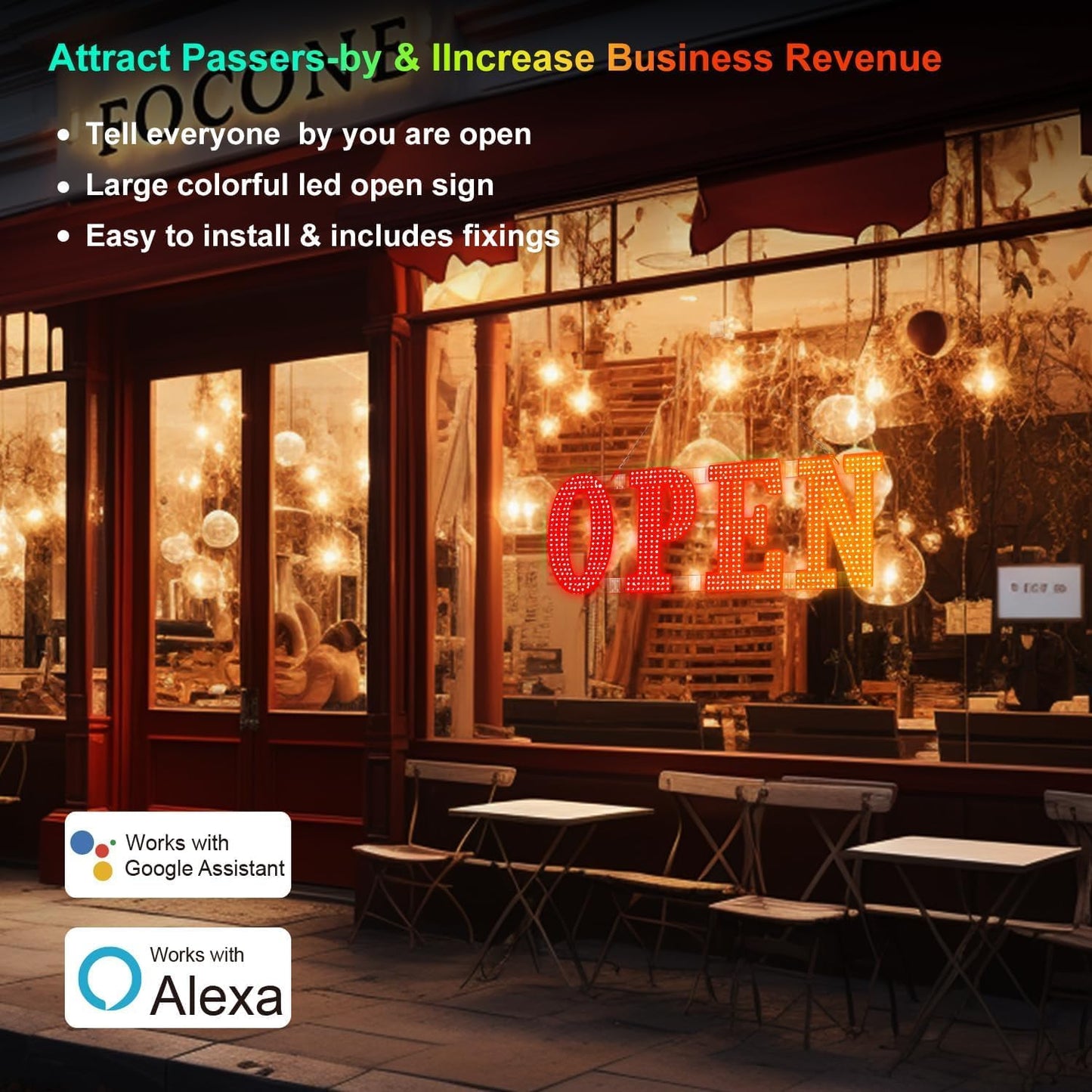 LED Open Signs for Buiness, 48"x16"Large Open Light Up Signs with Remote Controls, Smart App, DIY Editor Colours Sign Flashing Light for Storefront Window Bar Salon Cafes Retail Shops