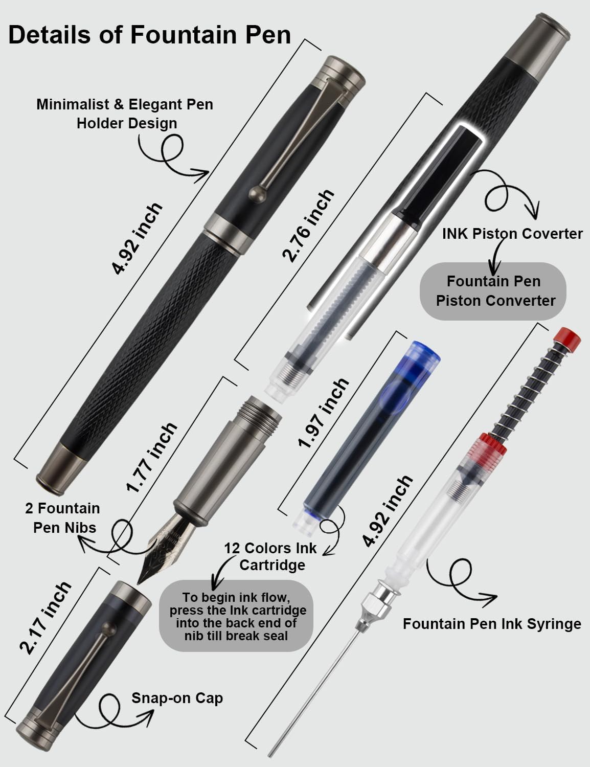 Aifeiter Fountain Pen Set - 2 Nibs + 18 Ink Cartridges + 2 Converters & Syringe | Professional Writing Tool | Premium Gift Box for Men/Women | Perfect for Beginners & Calligraphy