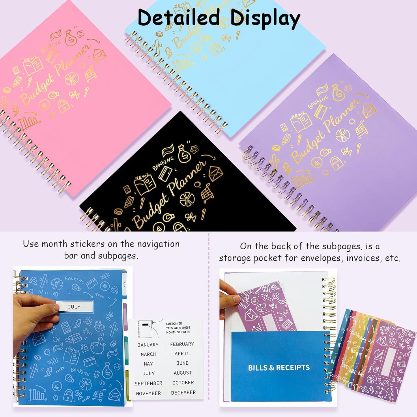 Budget Planner - B5(9.2x7'') Monthly Bill Organizer With Expense Tracker Notebook, Undated Financial Planner Budget Book To Take Control Of Your Money, Large Month Account Book With Pockets (C)