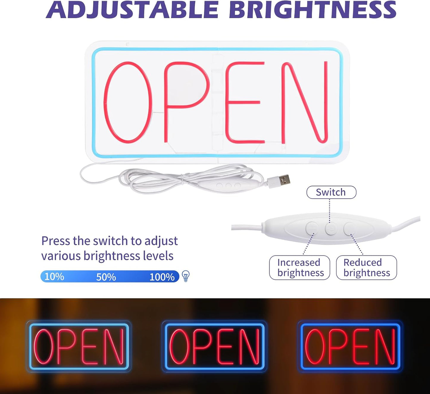 KEBE 22" X 11" Led Neon Open Signs for Business, Ultra Bright Open Lights Board with ON/OFF Switch, High Visibility Energy Efficient Business Sign for Storefronts Windows Bars Hotels