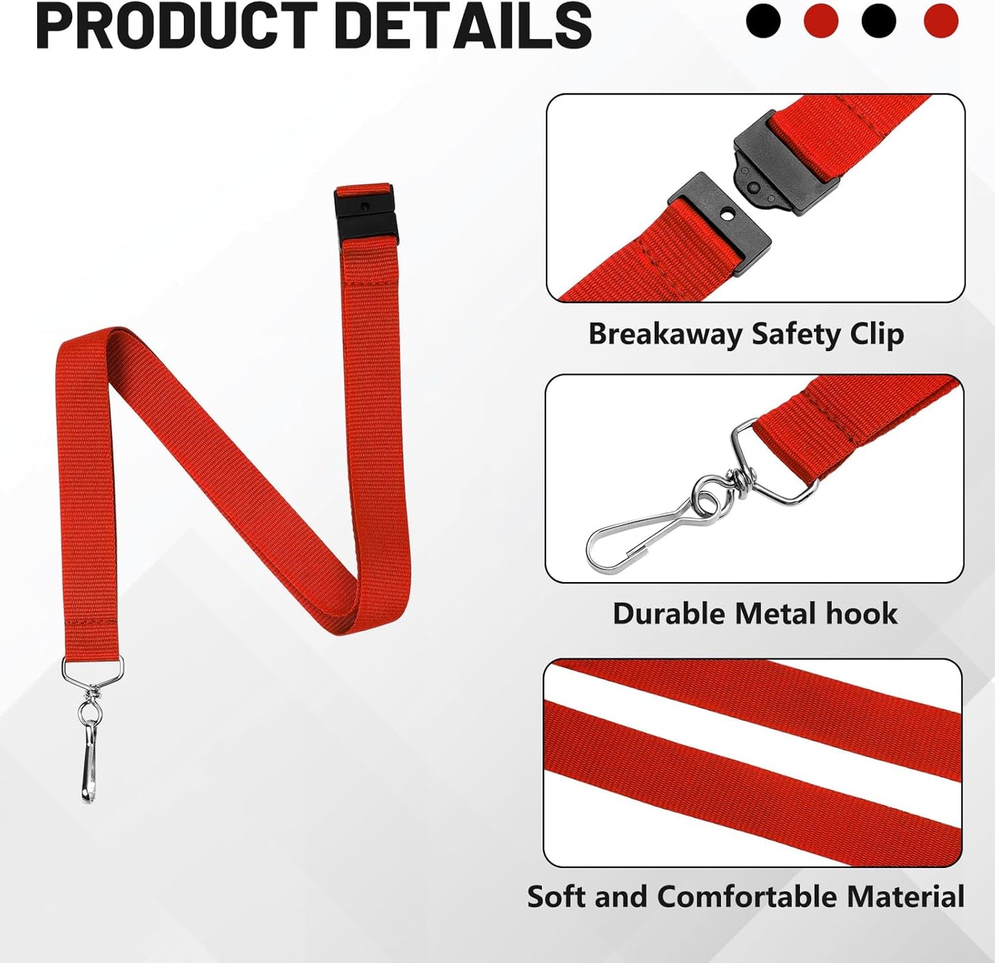 24-Pack Breakaway Lanyards, Polyester Neck Straps for ID Cards, Keys, Office, School & Events