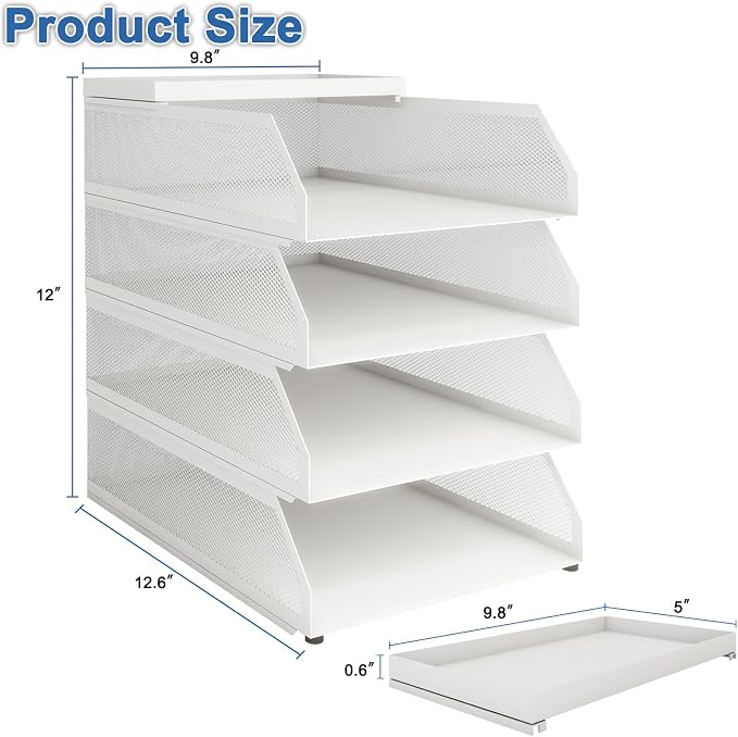 Natwind 4-Tier Stackable Paper Tray, Metal Mesh Desktop Organizer, Paper Sorter - Image 2