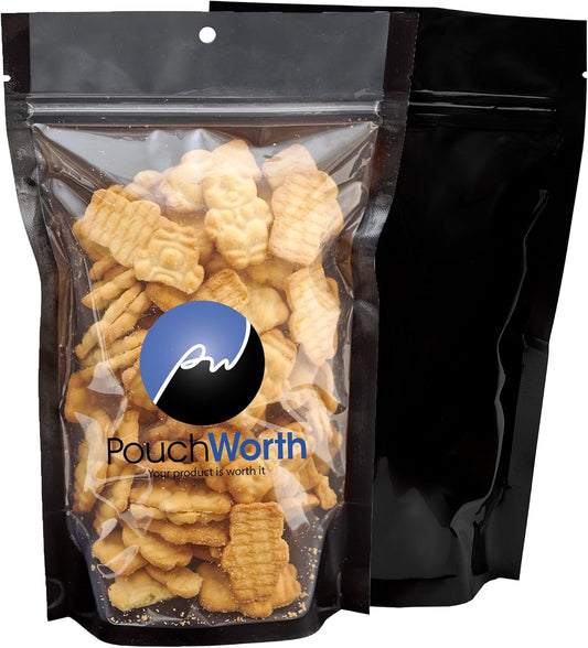 100 Pack 6"x9.5" Clear/Black Nylon Resealable Stand Up Pouch Bags Mylar Food Packaging with Tear Notches