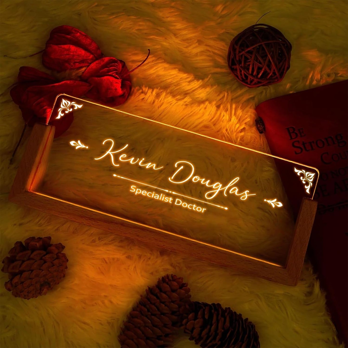 Custom Name Plate for Desk with Light Up Acrylic & Wooden Base - Personalized Office Sign for Teacher, Boss, Coworker - Employee Appreciation Gift for Educators Professionals