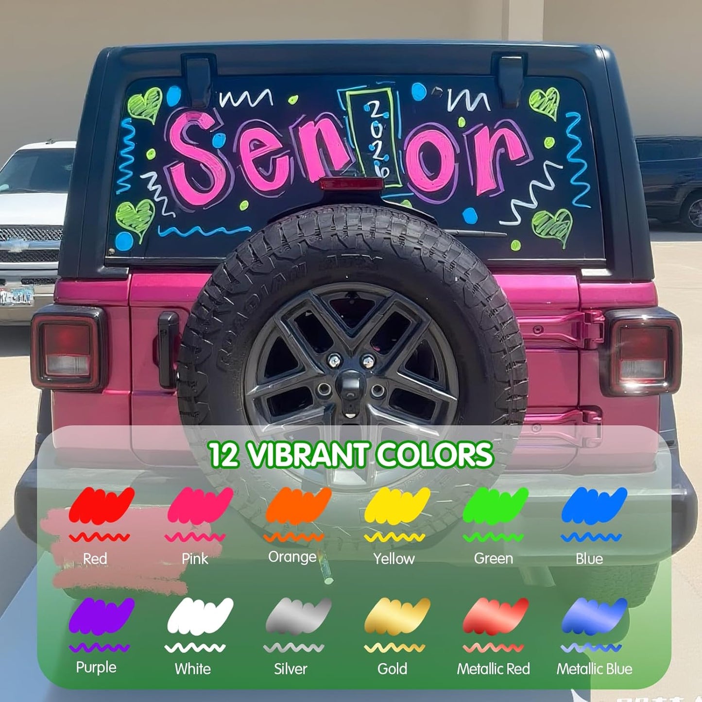 Liquid Chalk Markers Dual Tip - Wide Tip & Fine Tip, 12 Colors Washable Car Chalk Window Markers Pen for Auto Glass Mirror Poster First Day of School Sign Board, Stocking Stuffer for Teens Kids