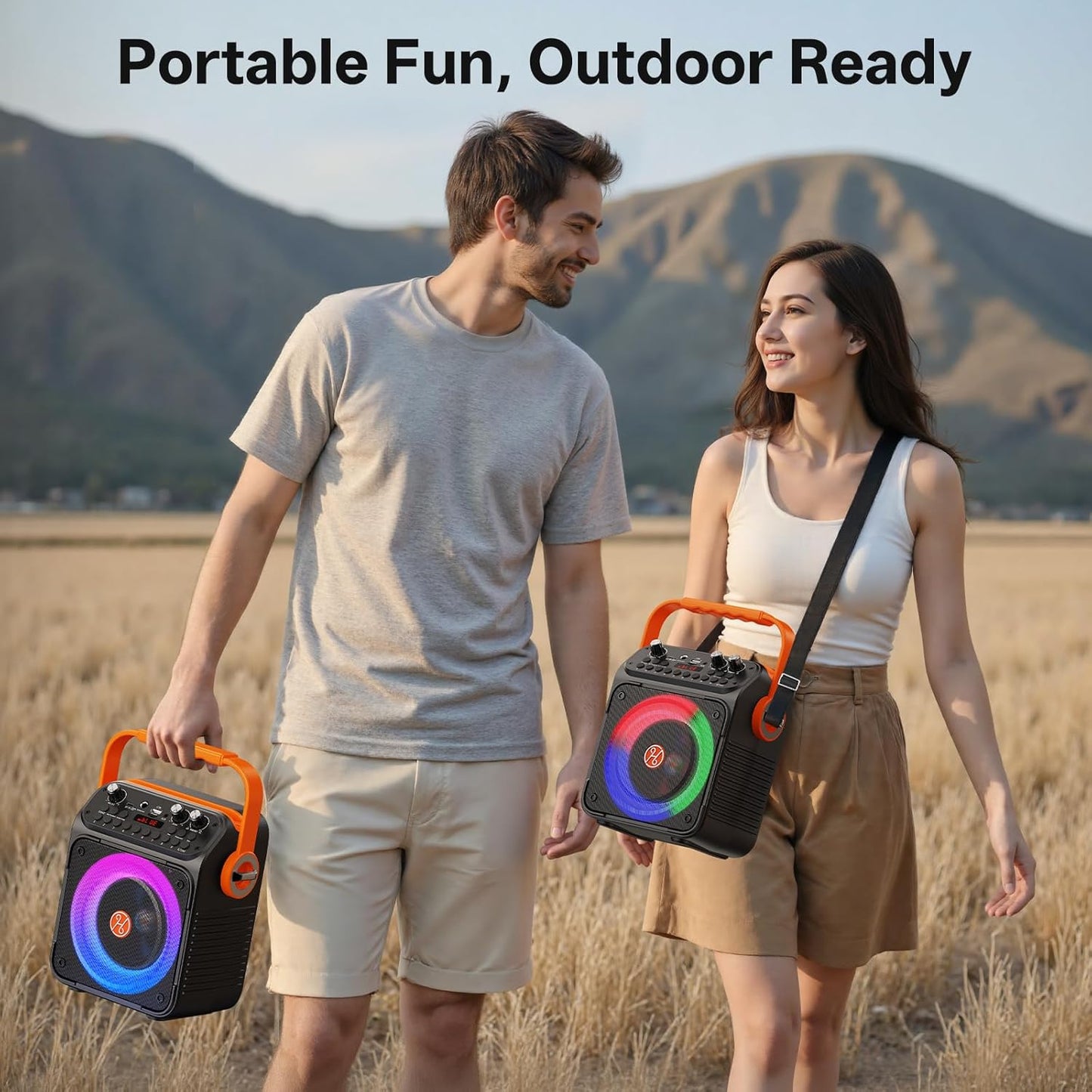 Karaoke Machine, Portable Bluetooth Karaoke Speaker with 2 Wireless Microphones for Adults, PA System with Echo Adjustment, LED Lights, Supports USB/TF/REC/FM/AUX, for Home Party, Outdoor