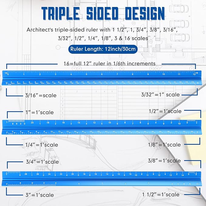 Macarrie 10 Pcs Architectural Scale Ruler 12" Architect Engineers Scale - Image 3