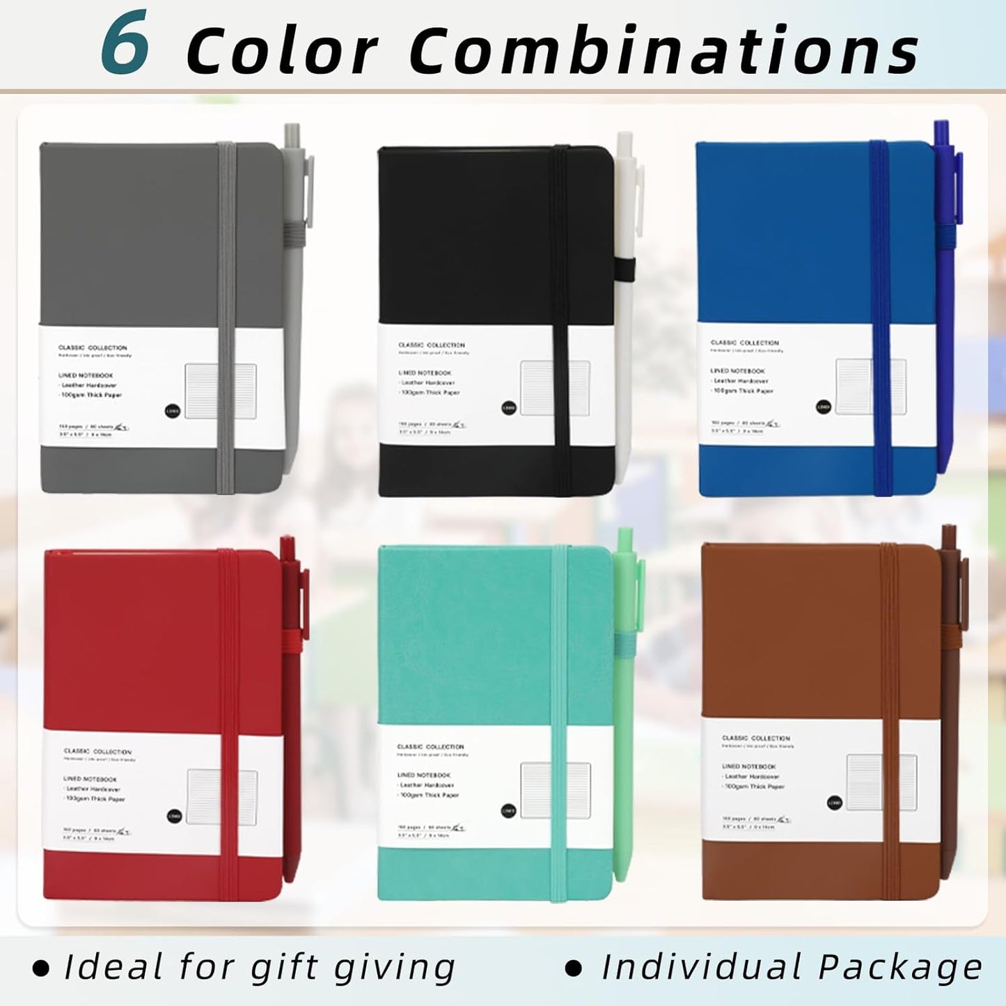 Coopay 12 Pack A6 Pocket Small Notebook with 12 Pens Bulk Classic Hardcover Leather Journal Set with Pen Holder for Men Women Writing, Office, Home, School, Business, 100GSM, 3.5” x 5.5”, Multicolor