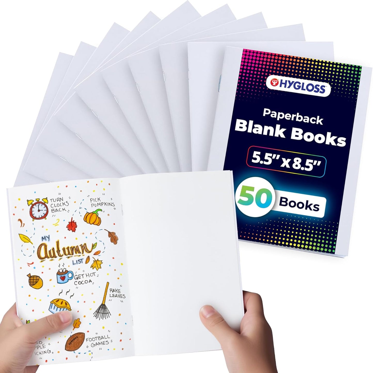 Hygloss Blank Books 5.5 x 8.5 Inches - 50 Pack – White Color Paperback for Drawing & Writing – Empty Books for Journaling, Sketching or Arts & Craft
