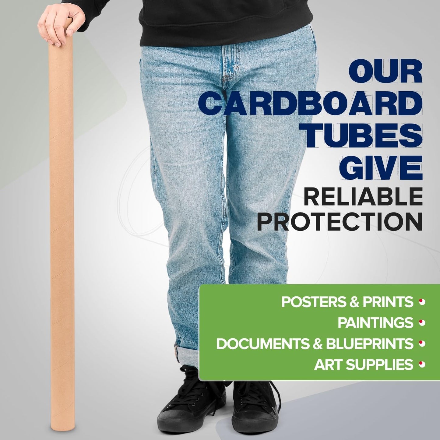 2" x 36" Reinforced Kraft Paper Mailing Tubes, Pack of 6 Tubes with 2 Caps Each – USPS Approved Poster Tube – Made in USA Cardboard Tube for Shipping and Storing Posters, Prints, Artwork, or Documents